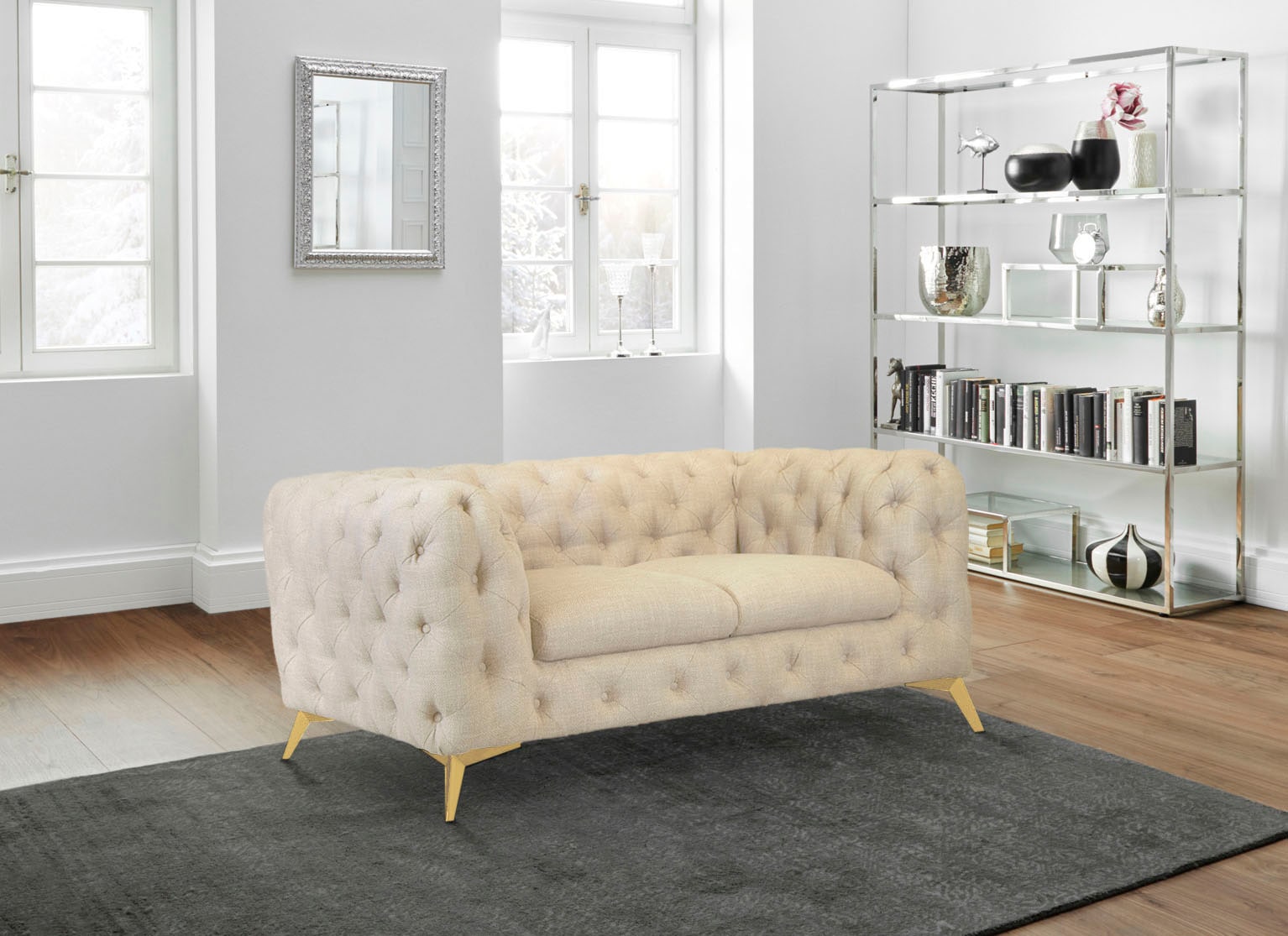 Leonique Chesterfield-Sofa »Glynis«, aufwändige Knopfheftung, moderne Chesterfield Optik, Fußfarbe wählbar