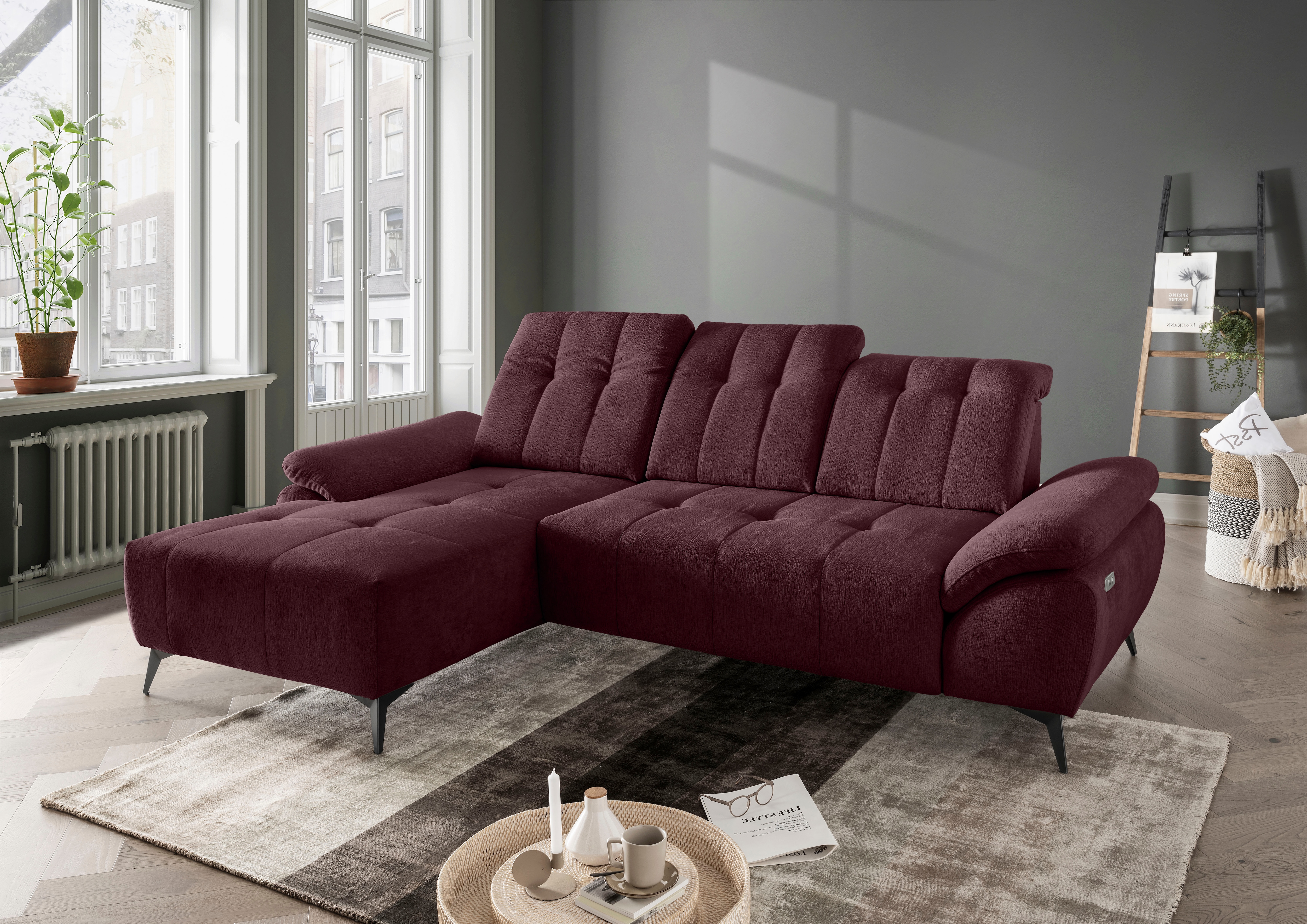 Home affaire "Fiore modern, bequeme Armlehnen, tolle Detailverarbeitung, L-Form" elektrischer Sitzvorschub und Kopfstützen höhenverstellbar