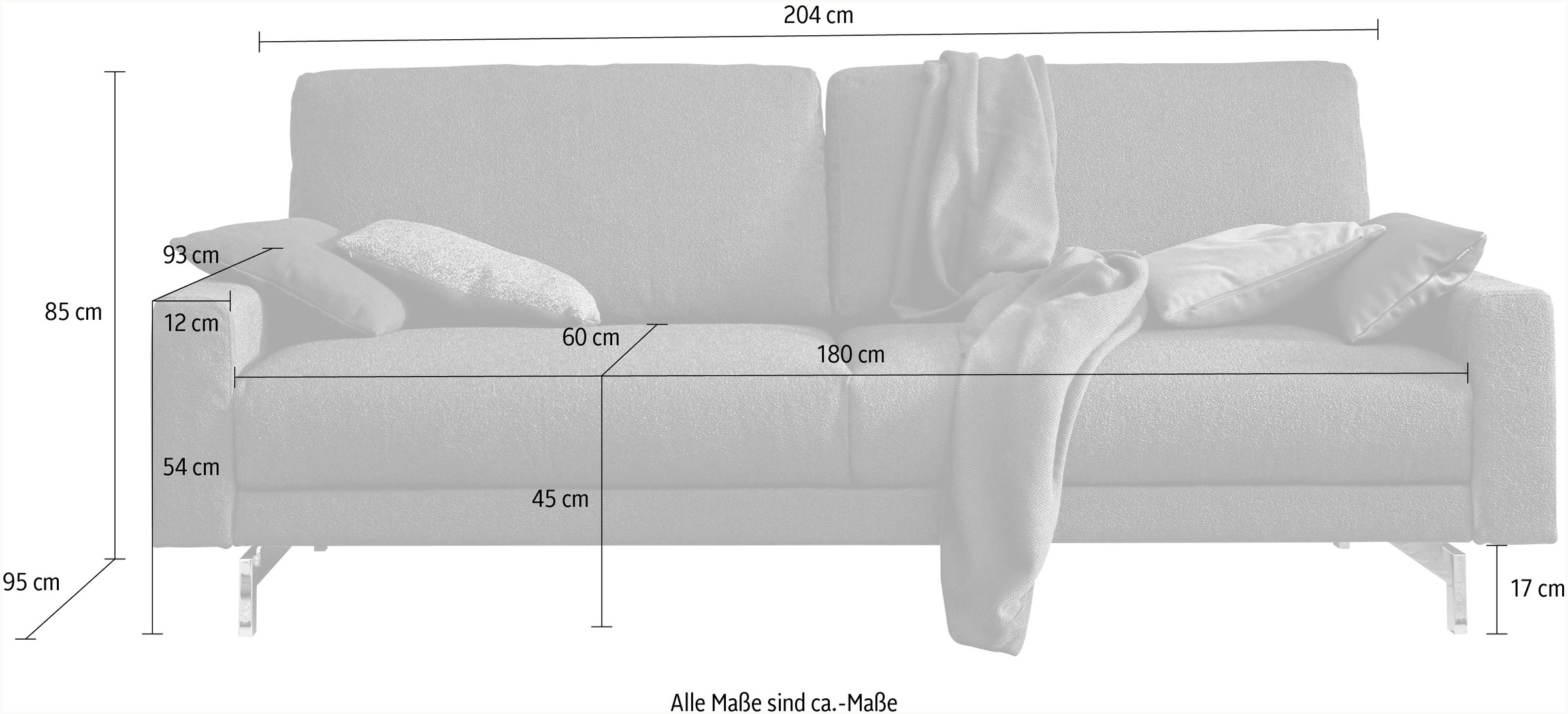 hülsta sofa 3-Sitzer »hs.450«, Armlehne niedrig, Fuß chromfarben glänzend, Breite 204 cm