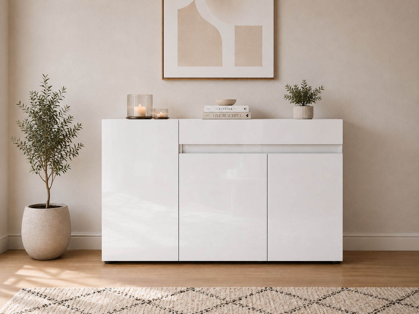 Home affaire Sideboard "MISTER, Kommode, Lowboard, Schrank, Breite 135 cm, Made in Italy" Korpus und Fronten komplett Hochglanz lackiert B/H 135x80cm