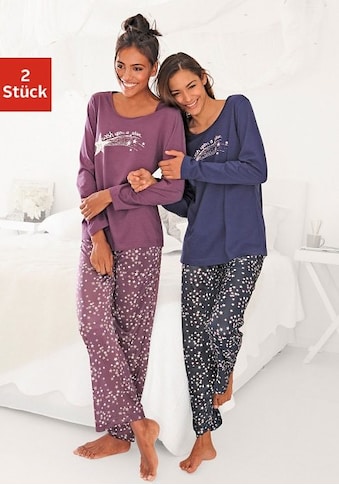 Pyjama, (4 tlg., 2 Stück), mit Sternenprint