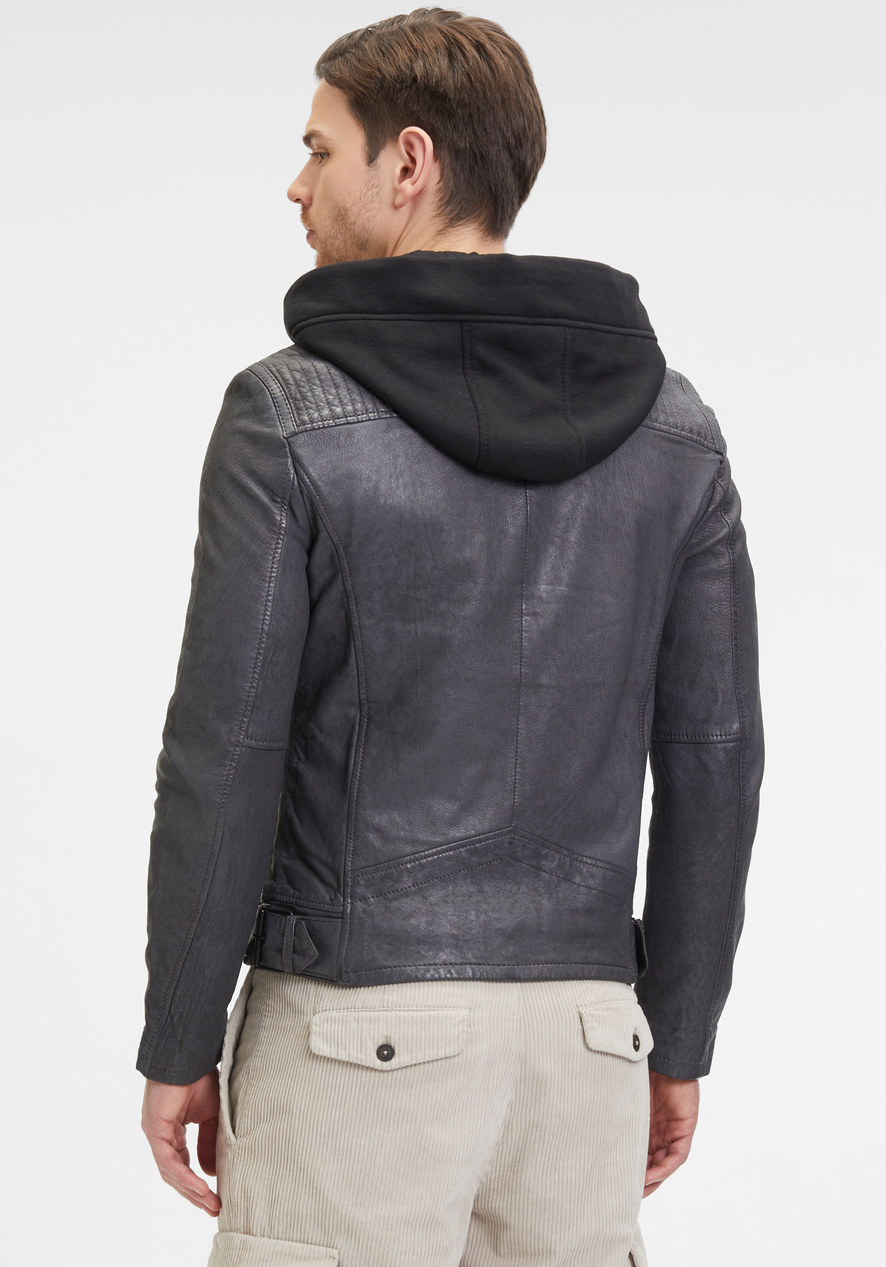 Thumbnail - Mauritius Lederjacke "G2MNeiko SF" mit Kapuze mit Reißverschluss, Ziersteppung