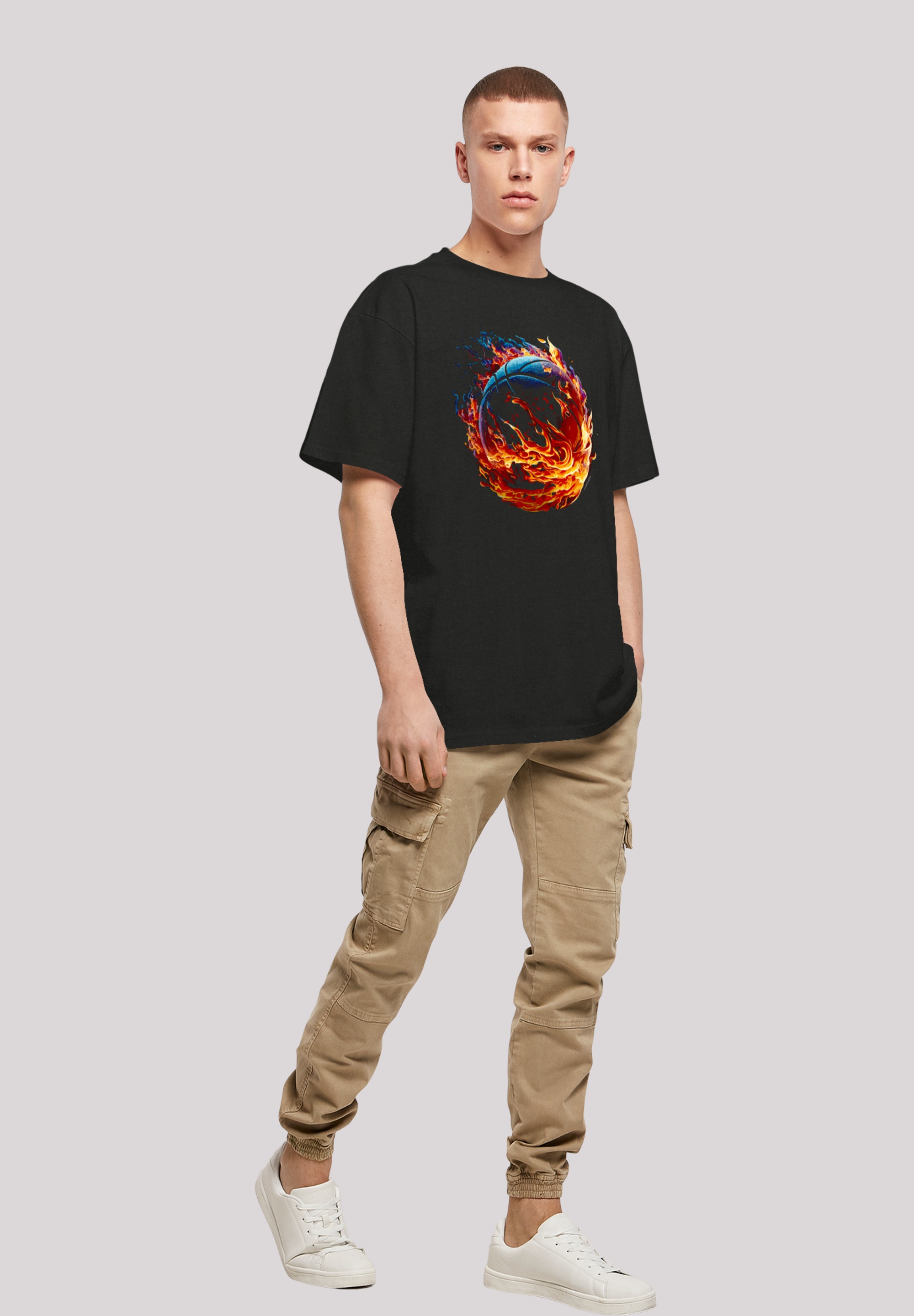 F4NT4STIC T-Shirt »Basketball On Fire Sport OVERSIZE TEE«, Print