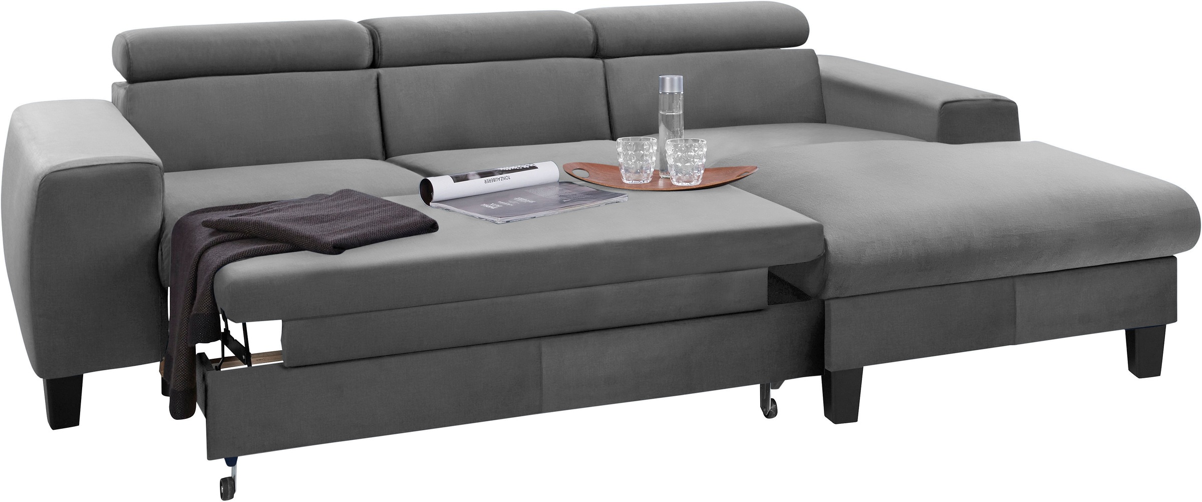 COTTA Ecksofa »Morven L-Form mit Kopfteilverstellung«, wahlweise mit Bettfunktion, Bettkasten & Wireless-Charger