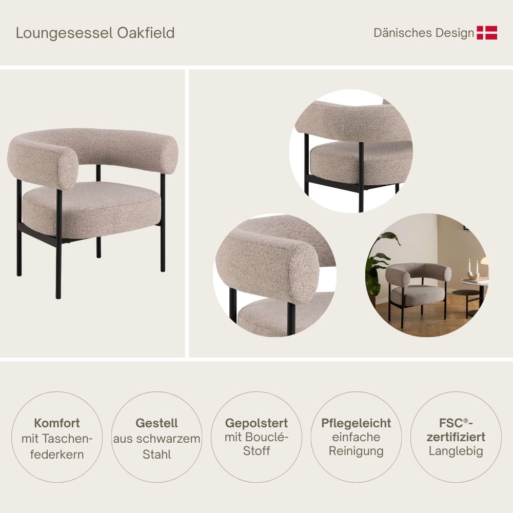 Thumbnail - ACTONA GROUP Loungesessel "Oakfield, Polstersessel, Relaxsessel, mit Armlehnen, Hoher Komfort" Modern, Beiger Stoff, Sch...
