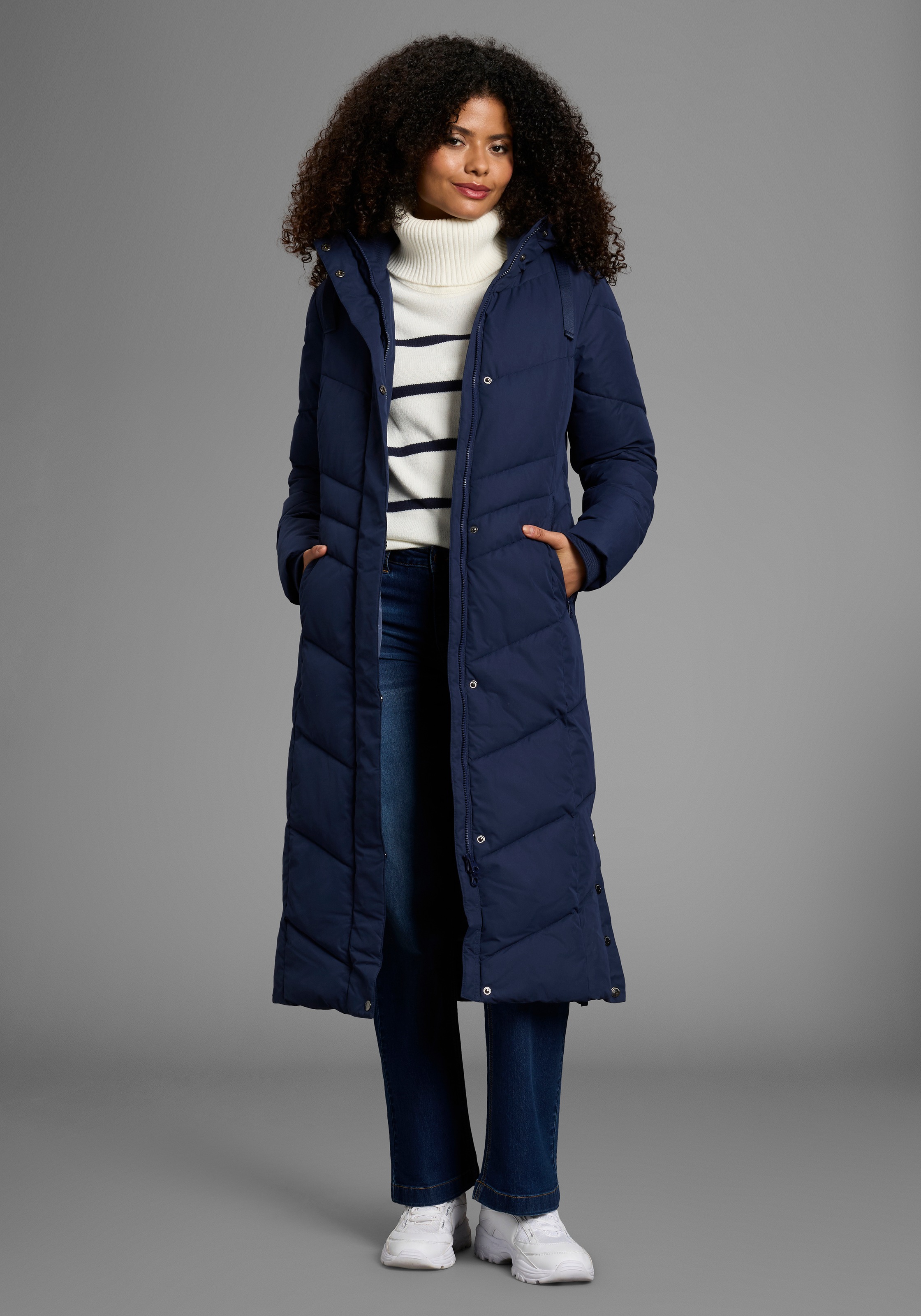 KangaROOS Steppmantel Langer Wintermantel mit seitlichen Knöpfen und Kapuze günstig online kaufen