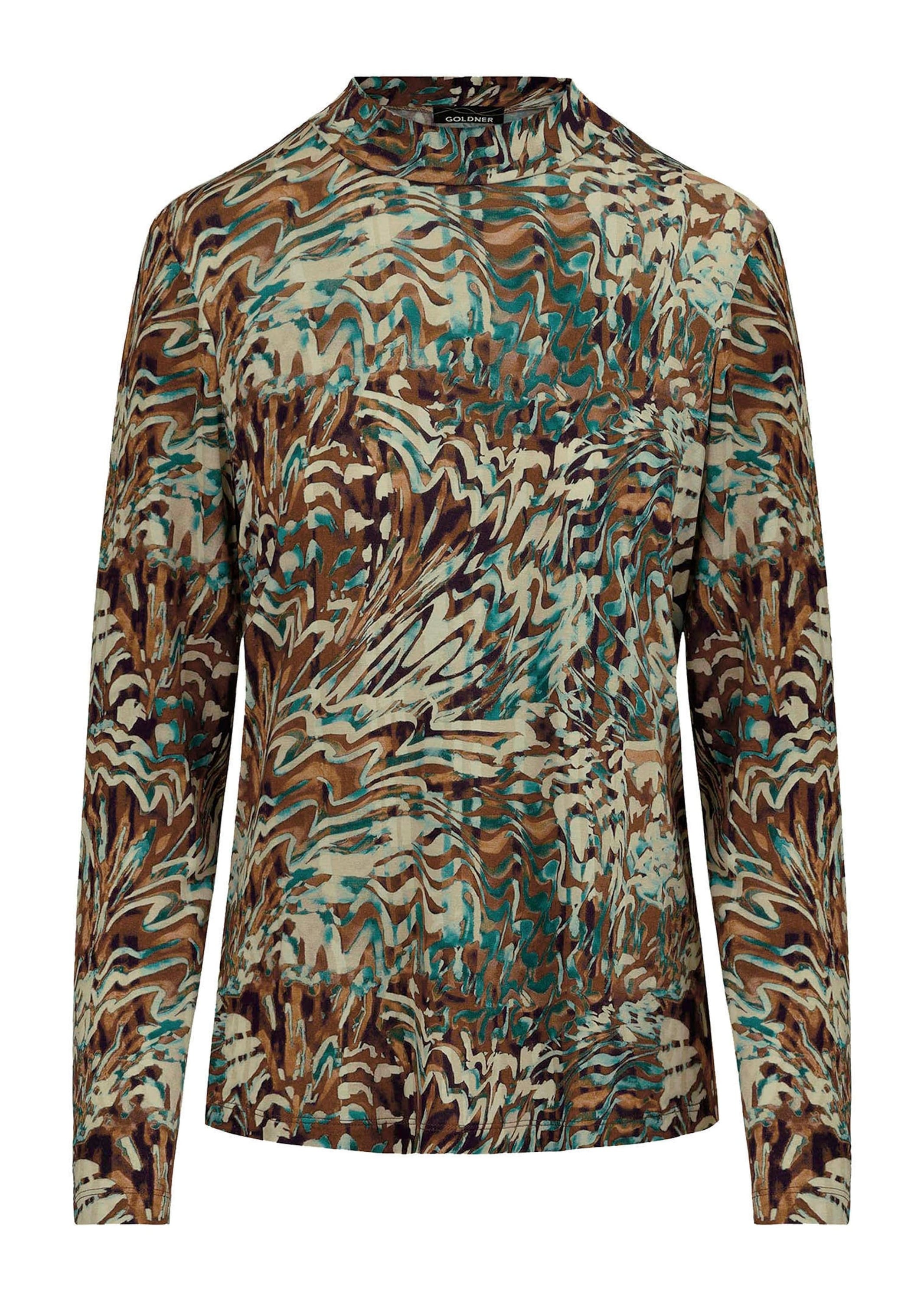 GOLDNER Print-Shirt "Kurzgröße Stehbundshirt mit Langarm" Stretchbequmer Viskosejersey