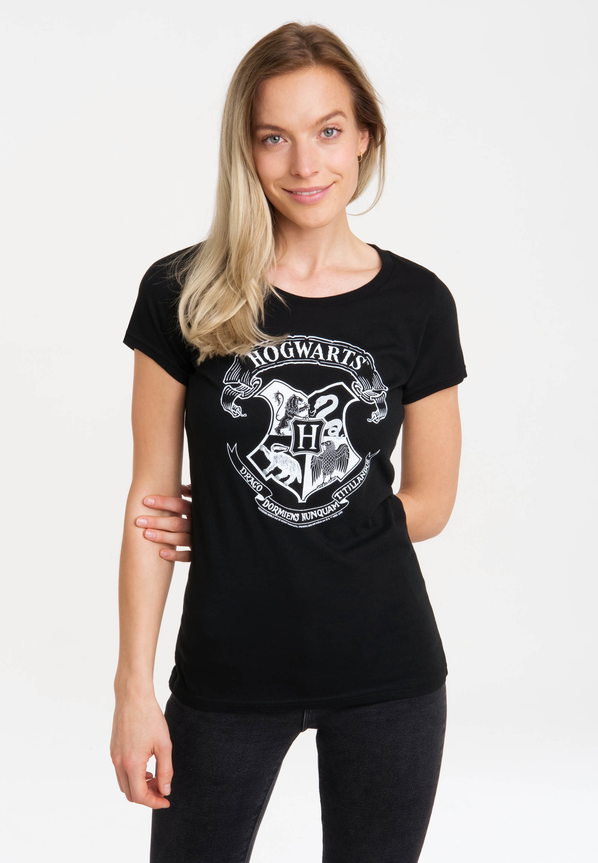 LOGOSHIRT T-Shirt "Harry Potter - Hogwarts Logo (Weiß)" mit lizenziertem Or günstig online kaufen