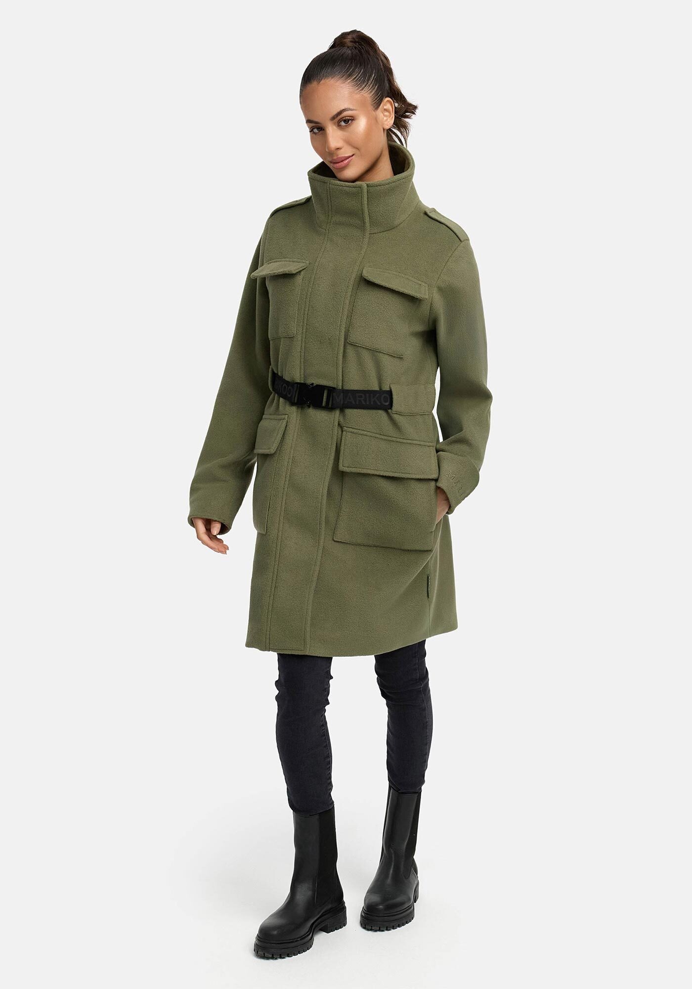 Marikoo Kurzmantel »Tanokoo«, Eleganter Übergangsmantel mit großen Taschen und Stretch-Gürtel