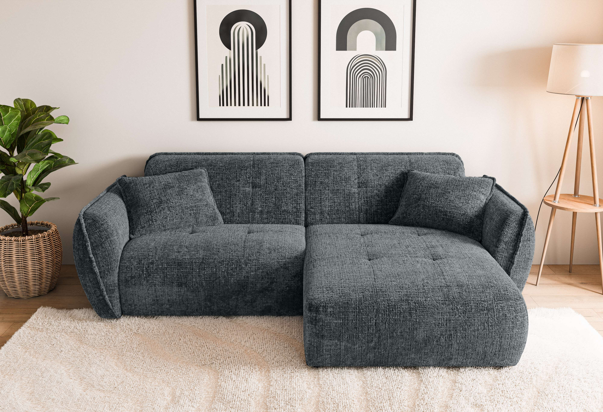 Home affaire Ecksofa "MIRELDA L-Form mit Steppungen, Recamiere rechts/links, Breite 253 cm" Sitztiefe 62 cm, elegant und bequem, 2 Zierkissen, belastbar bis 480kg