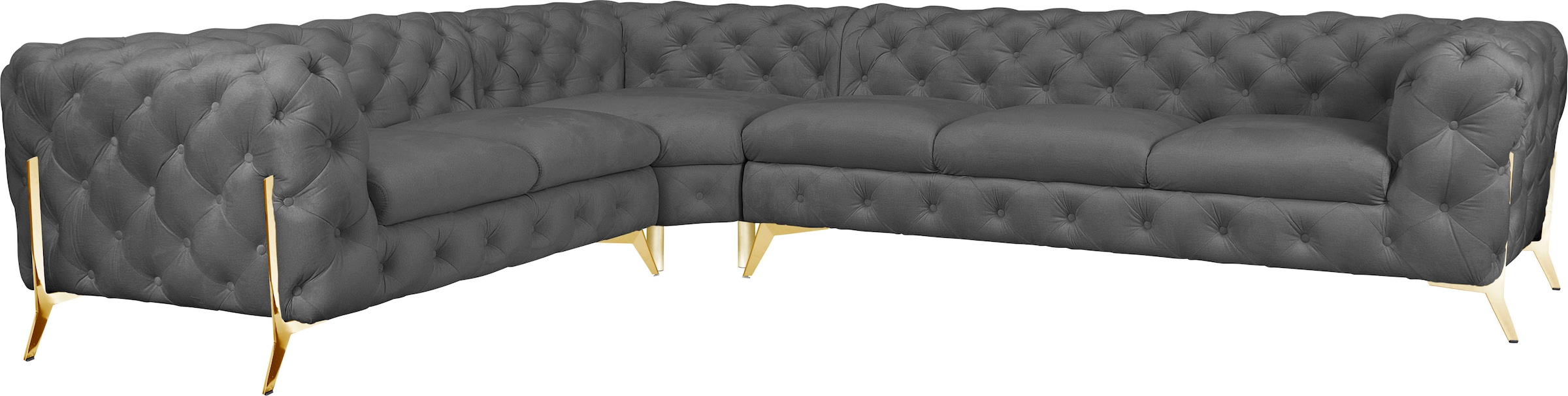 Leonique Chesterfield-Sofa "Amaury L-Form", großes Ecksofa, Chesterfield-Optik, Breite 323 cm, Fußfarbe wählbar