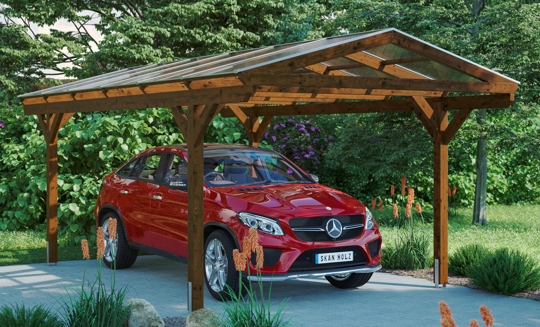 Skanholz Einzelcarport "Westerwald", Leimholz-Nordisches Fichtenholz, 326 cm, braun