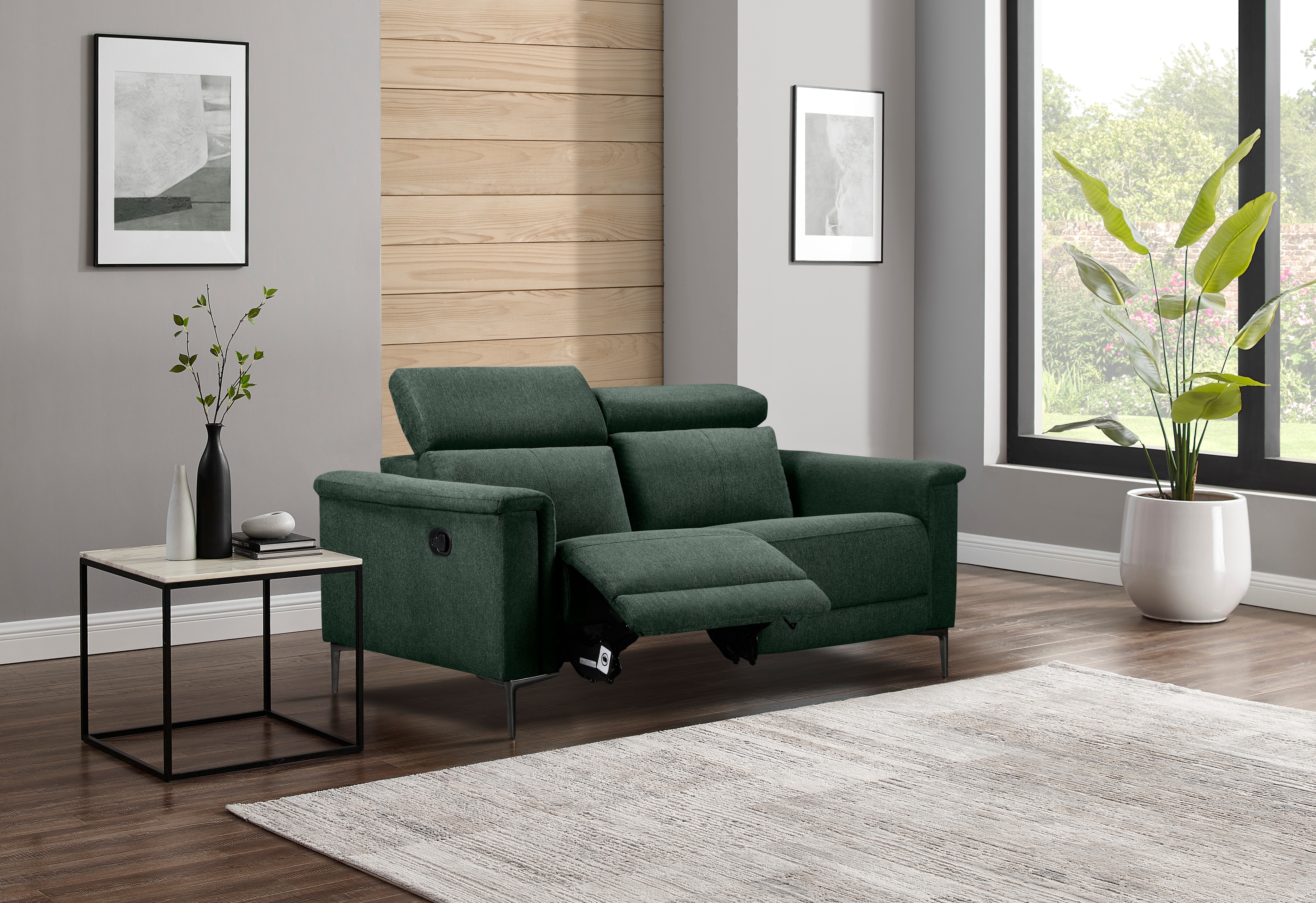 OTTO home 2-Sitzer "LUND,Struktur-Bezug, 160 cm, mit Relaxfunktion und Kopfteilverstellung" manuell od. elektrisch (m.USB-A), Federkern und Kopfteilverstellung