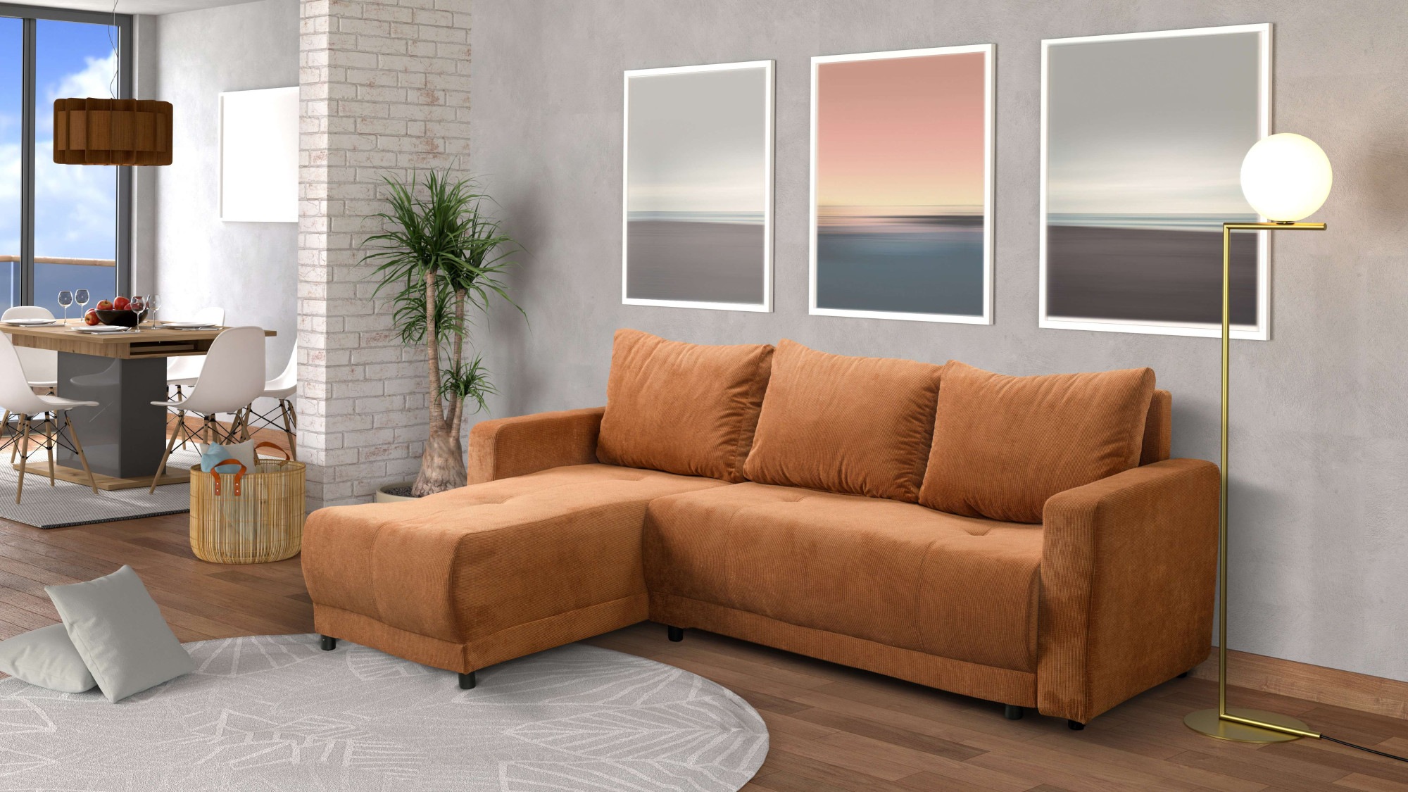 INOSIGN Ecksofa »Navarra, Schlafsofa, 230cm, m. Bettfunktion (115/200cm) und Bettkasten«, Recamiere beidseitig montierbar, in Cord