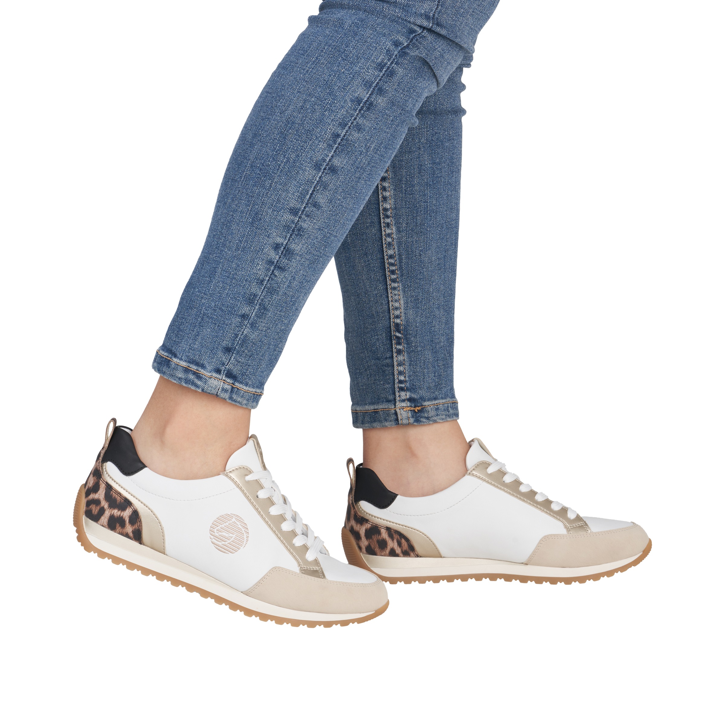 Sneaker REMONTE, Damen, Gr. 42, weiß, natur, leo, Lederimitat, Schuhe Sneaker, Schnürschuh, Halbschuh, Casual-Sneaker mit gepolstertem Schaftrand 3