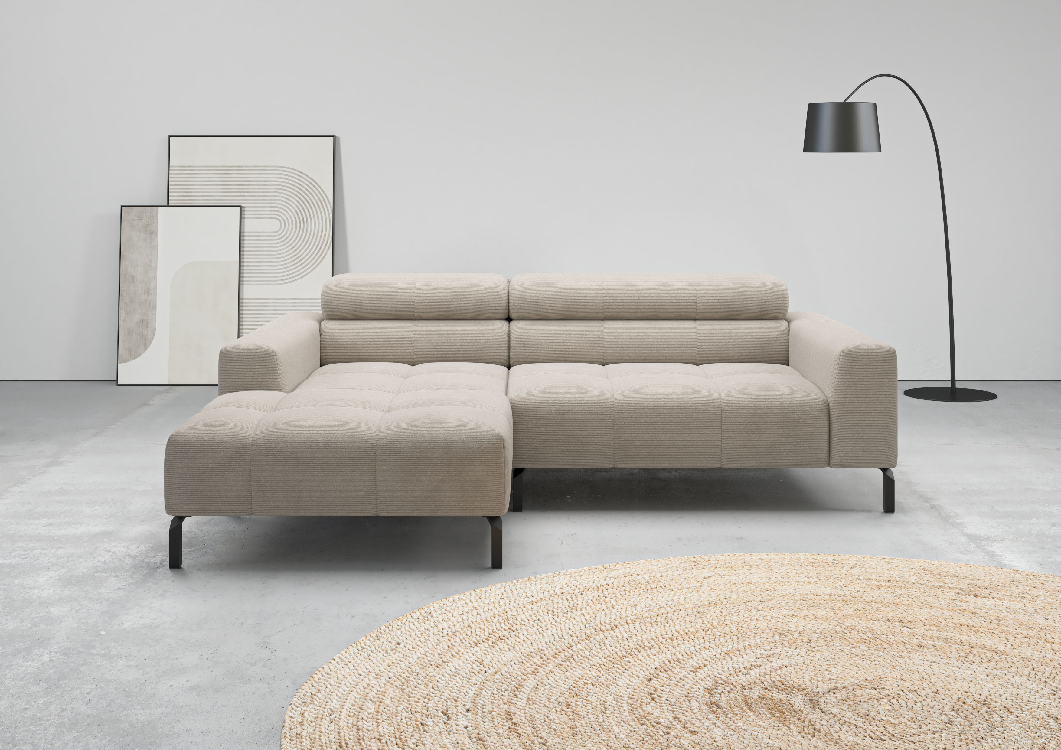 Home affaire Ecksofa "Claya, 223 cm breit, L-Form, Kopfteilverstellung" Moderne Steppung, weicher Polsteraufbau & saugroboterfreundliche Höhe