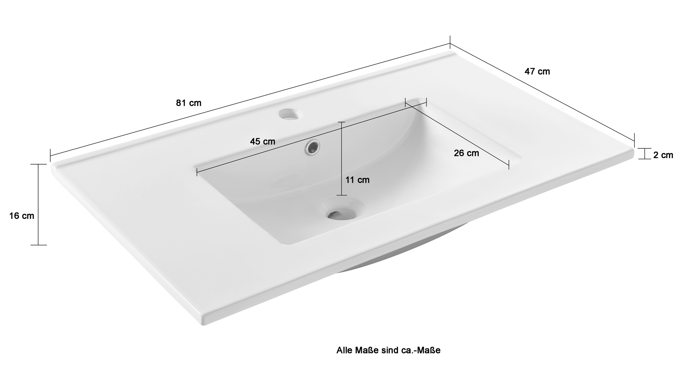 welltime Einbauwaschbecken »Trento«, Breite 81 cm