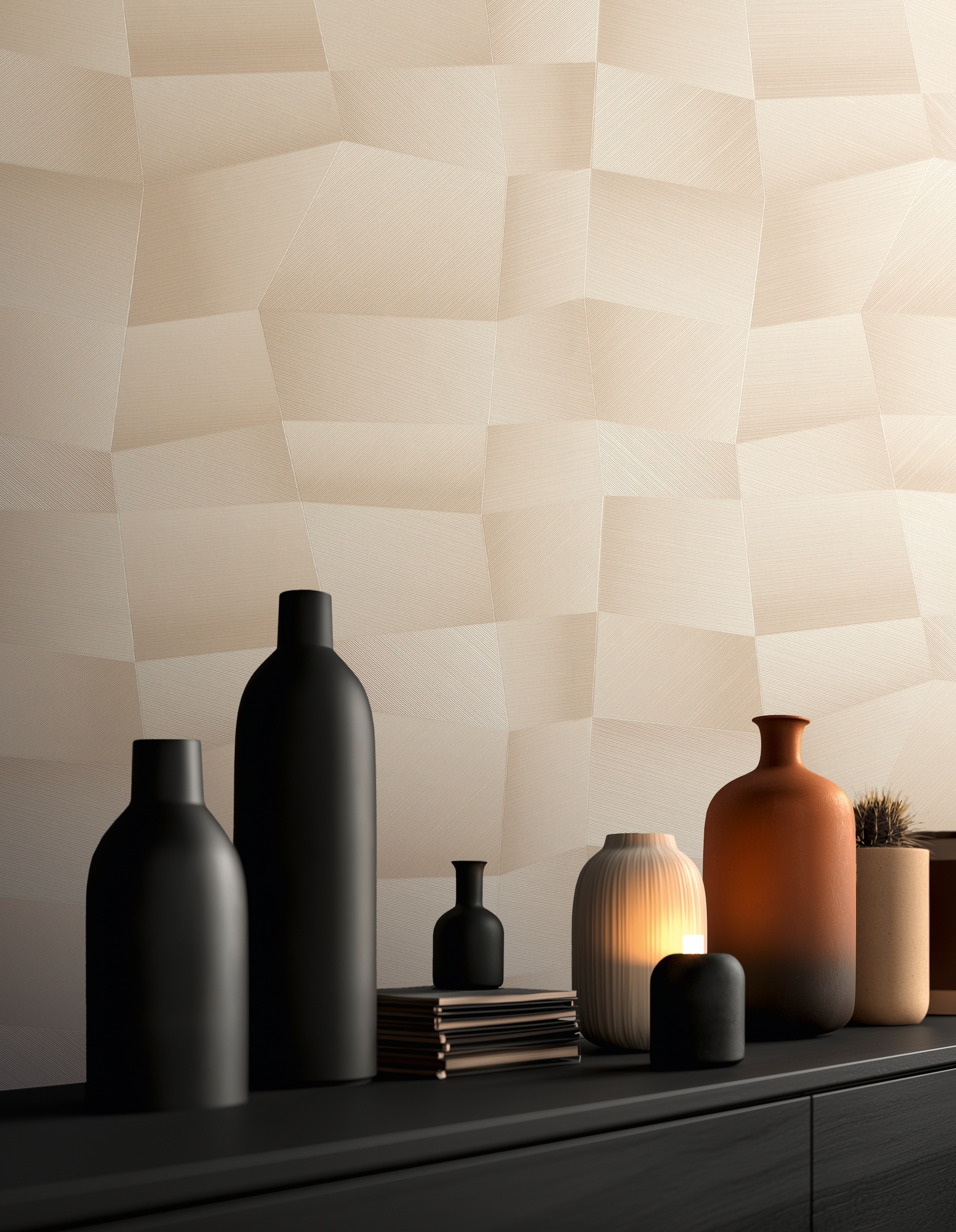 living walls Vliestapete "Vibes & Styles Damian – Refined Dimensions Vliestapete" 3D-Optik leicht strukturiert Geometrisches 3D-Design mit markanter Struktur und edlem Glanzeffekt