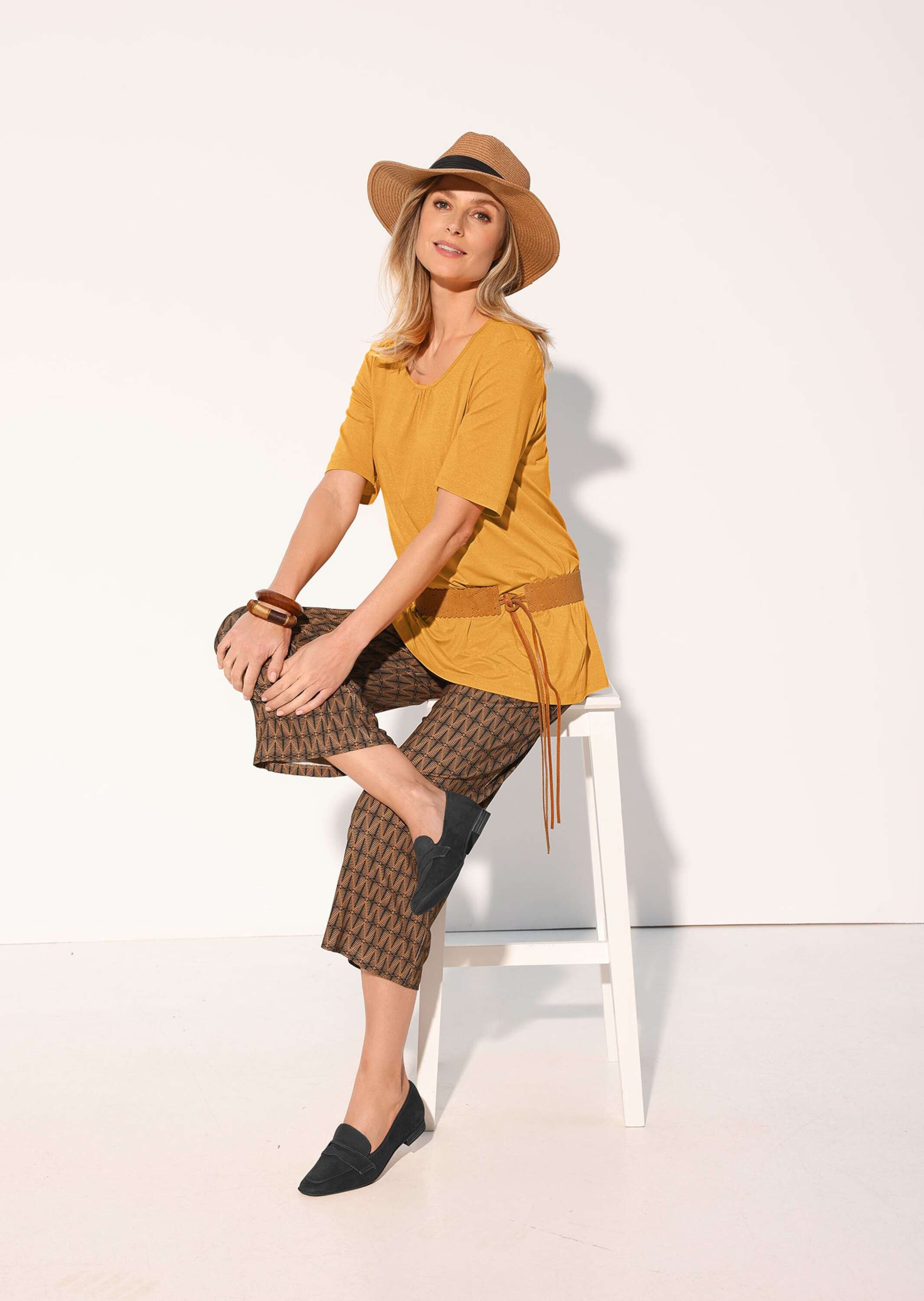 GOLDNER Langarm-Poloshirt "Kurzgröße Zeitloses Shirt, modernes Raffdetail" günstig online kaufen