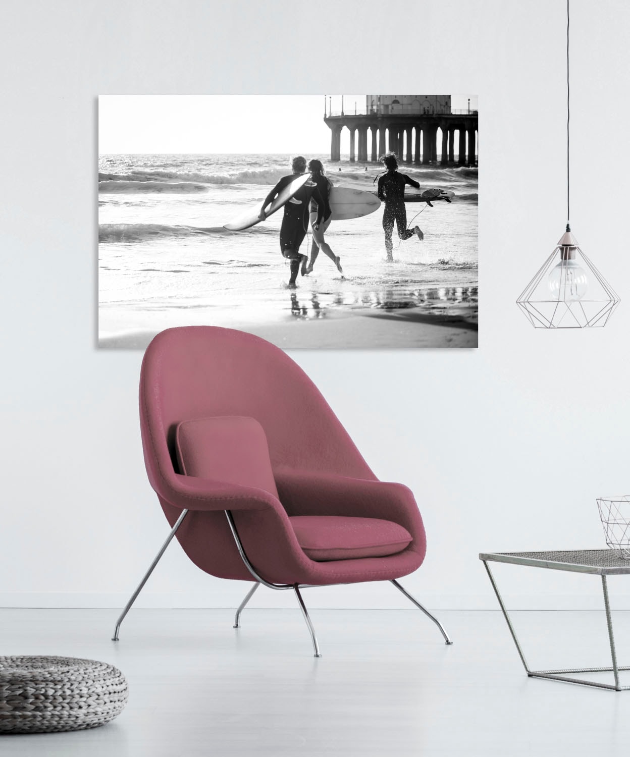 queence Acrylglasbild "Surfer am Strand", Kunst-Schwarz-Weiß-Unterwasserwel günstig online kaufen