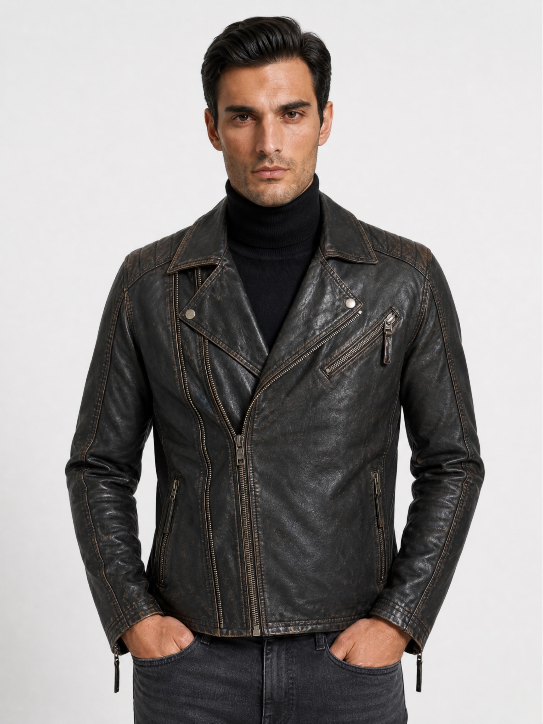 RICANO Bikerjacke »Lederjacke Matteo« ohne Kapuze Handgefertigt aus echtem Leder