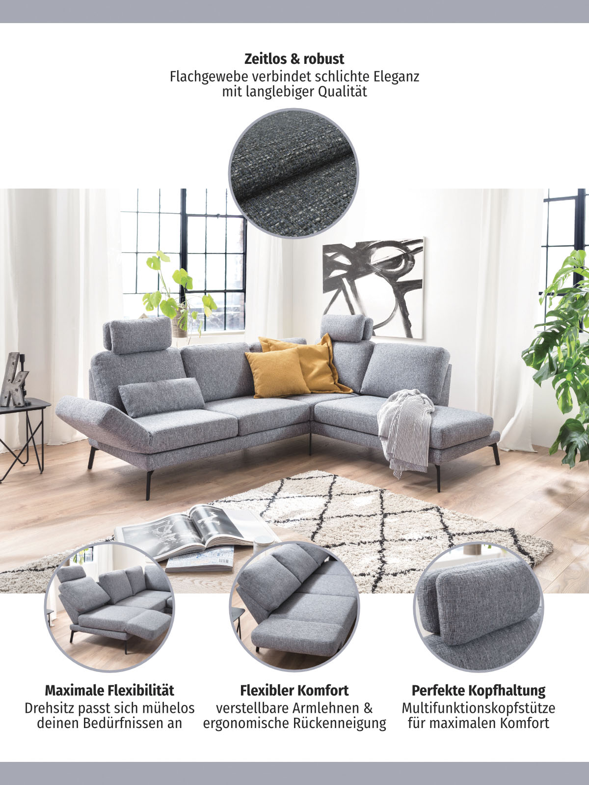 Thumbnail - 3C Candy Ecksofa "Kairo Multifunktion-Sofa, bequem und viele Komfortfunktionen, L-Form", inklusive Drehsitz-, Armlehnen-...