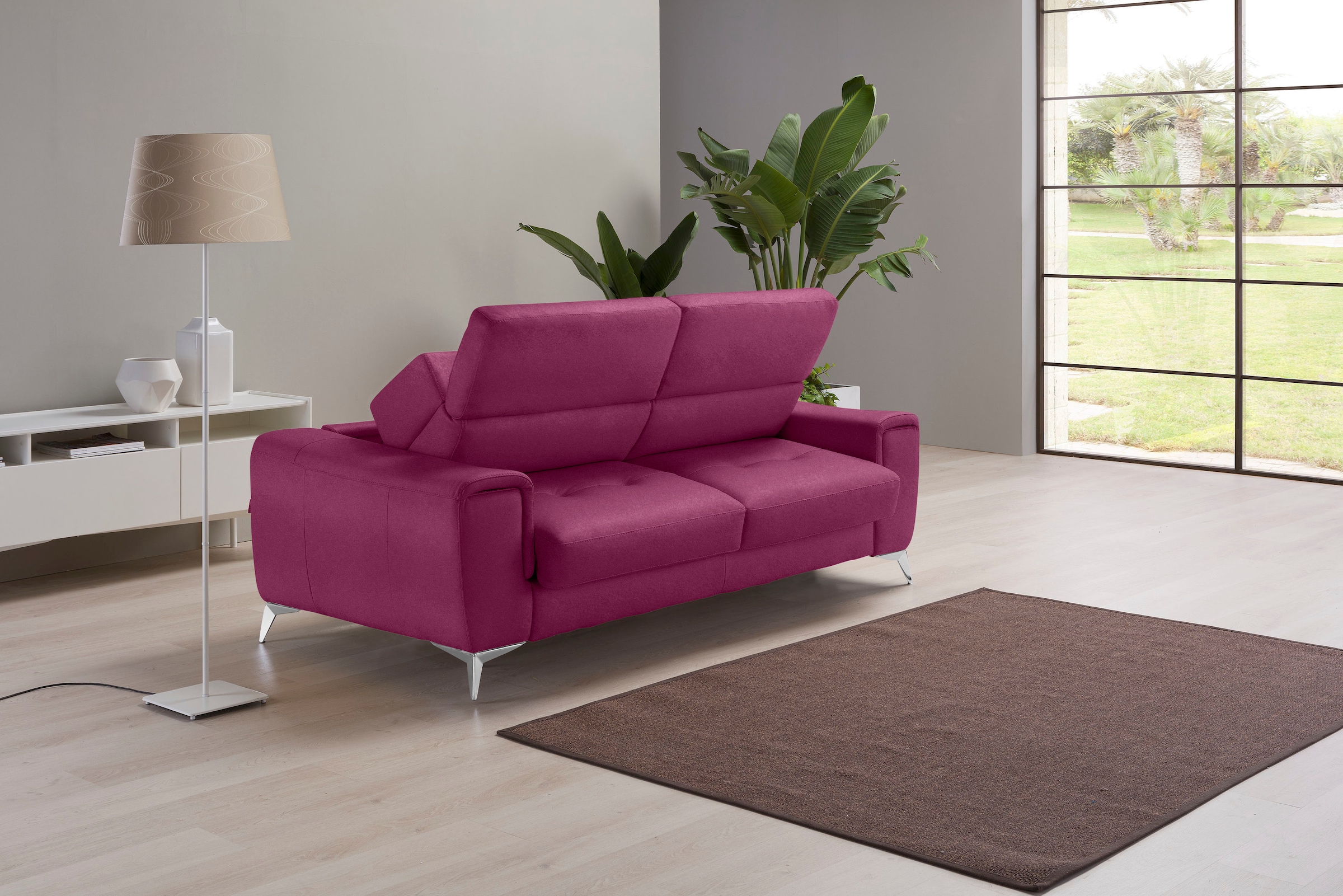 Egoitaliano Schlafsofa »Francine Designsofa, Loungesofa mit Dauerschlaffunktion, Breite 233 cm«, mit Bettfunktion, Luxus-Microfaser BLUSH, fuchsia, Fußfarbe chrom