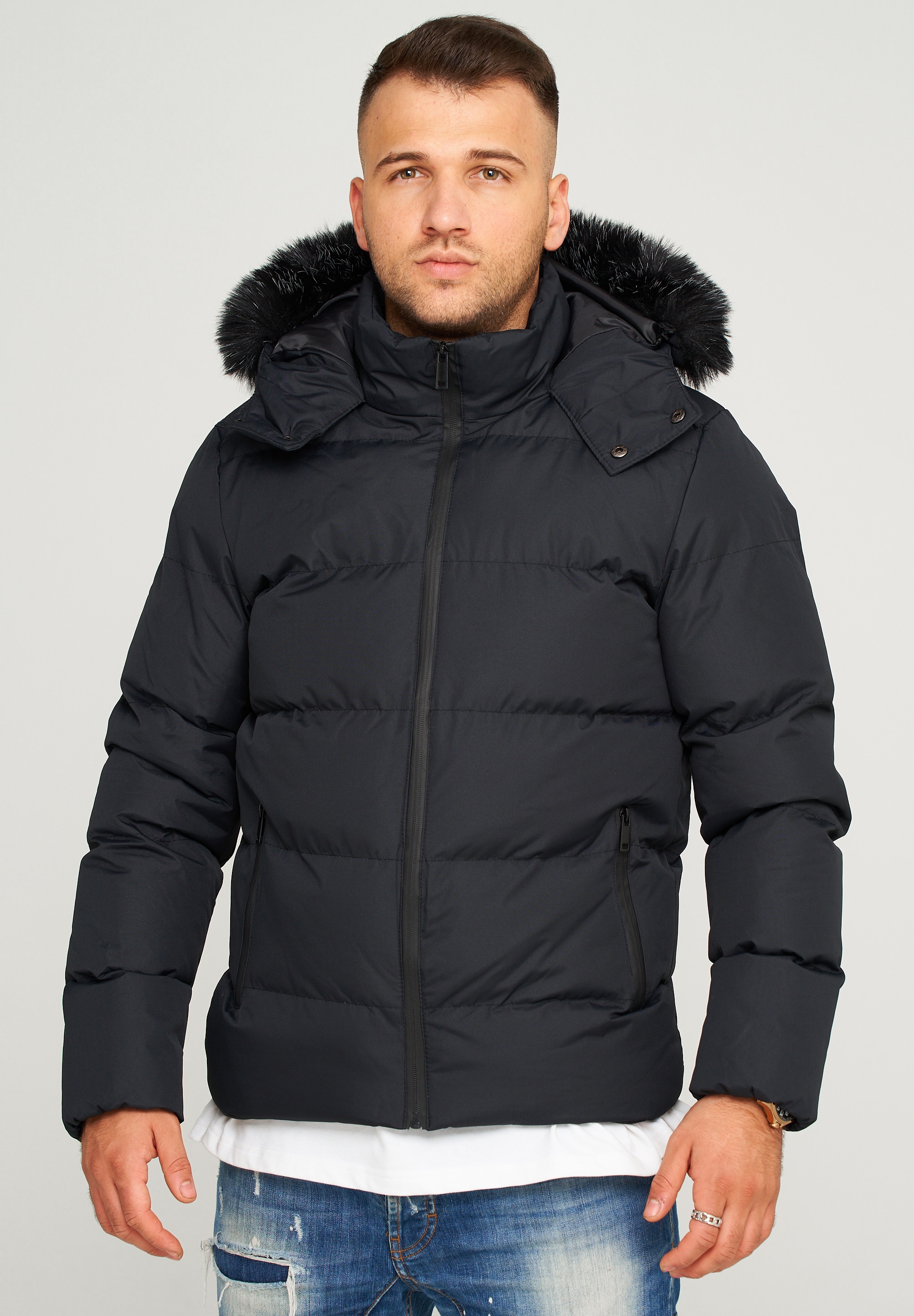 behype Steppjacke »BHHOUNSY«, mit abtrennbarer Kunstfellkapuze