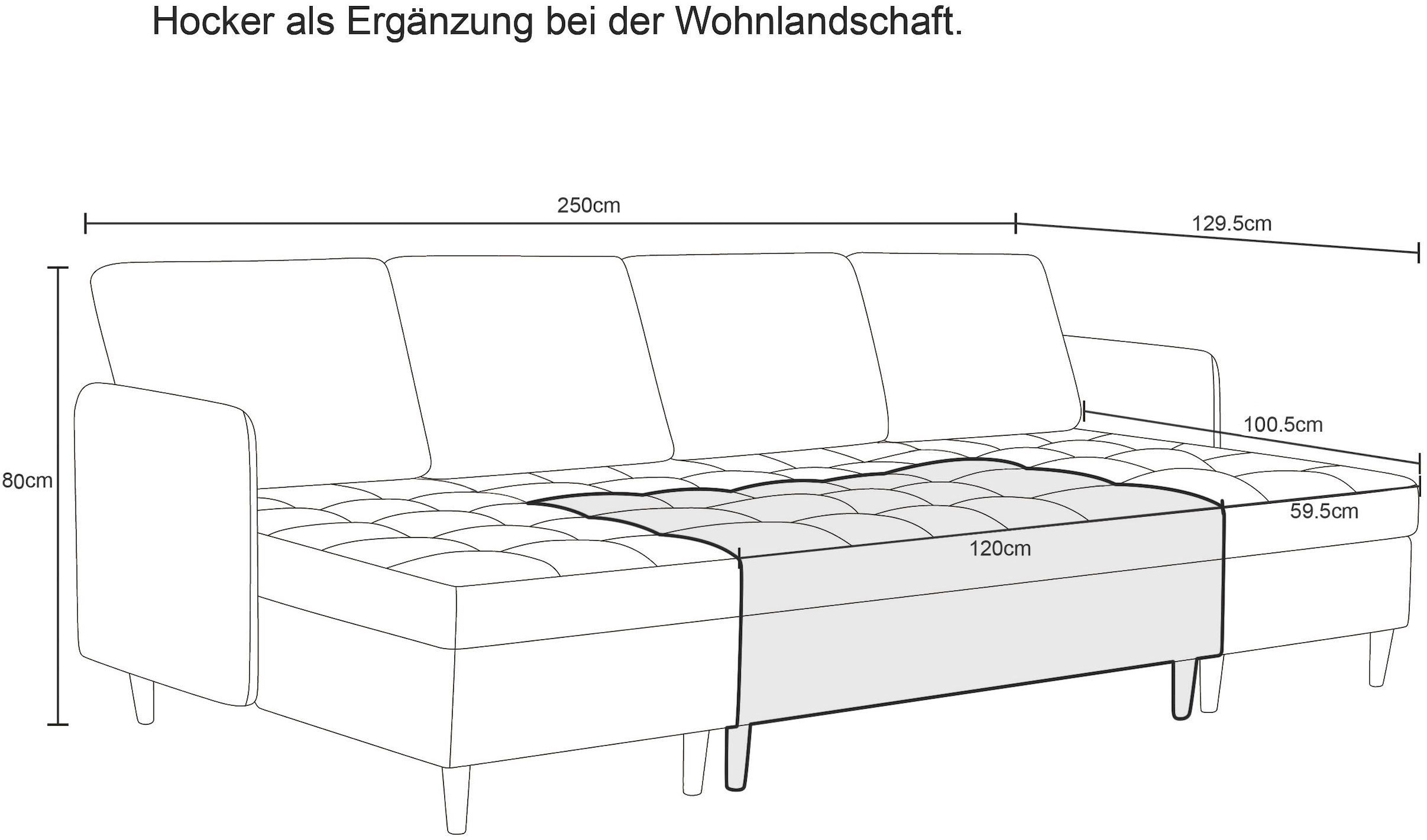 Dorel Home Wohnlandschaft »LINDHUS, Cord, Modulsofa, verschiedene Stellvarianten« Breite als U-Form (254cm) mit Verbindern fixierbar, Recamiere,Stauraum