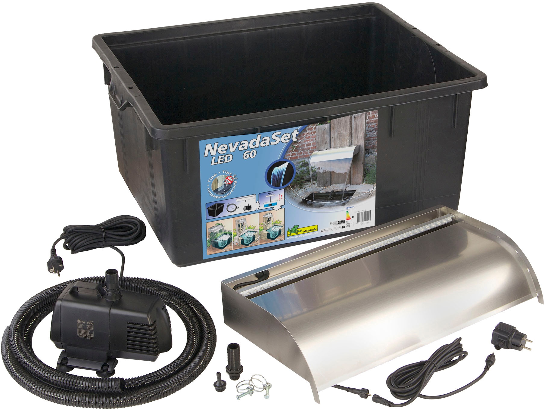 Ubbink Wasserfall "Nevada Set 60 cm / mit LED-Beleuchtung / inkl. Wasserbecken", Komplettset