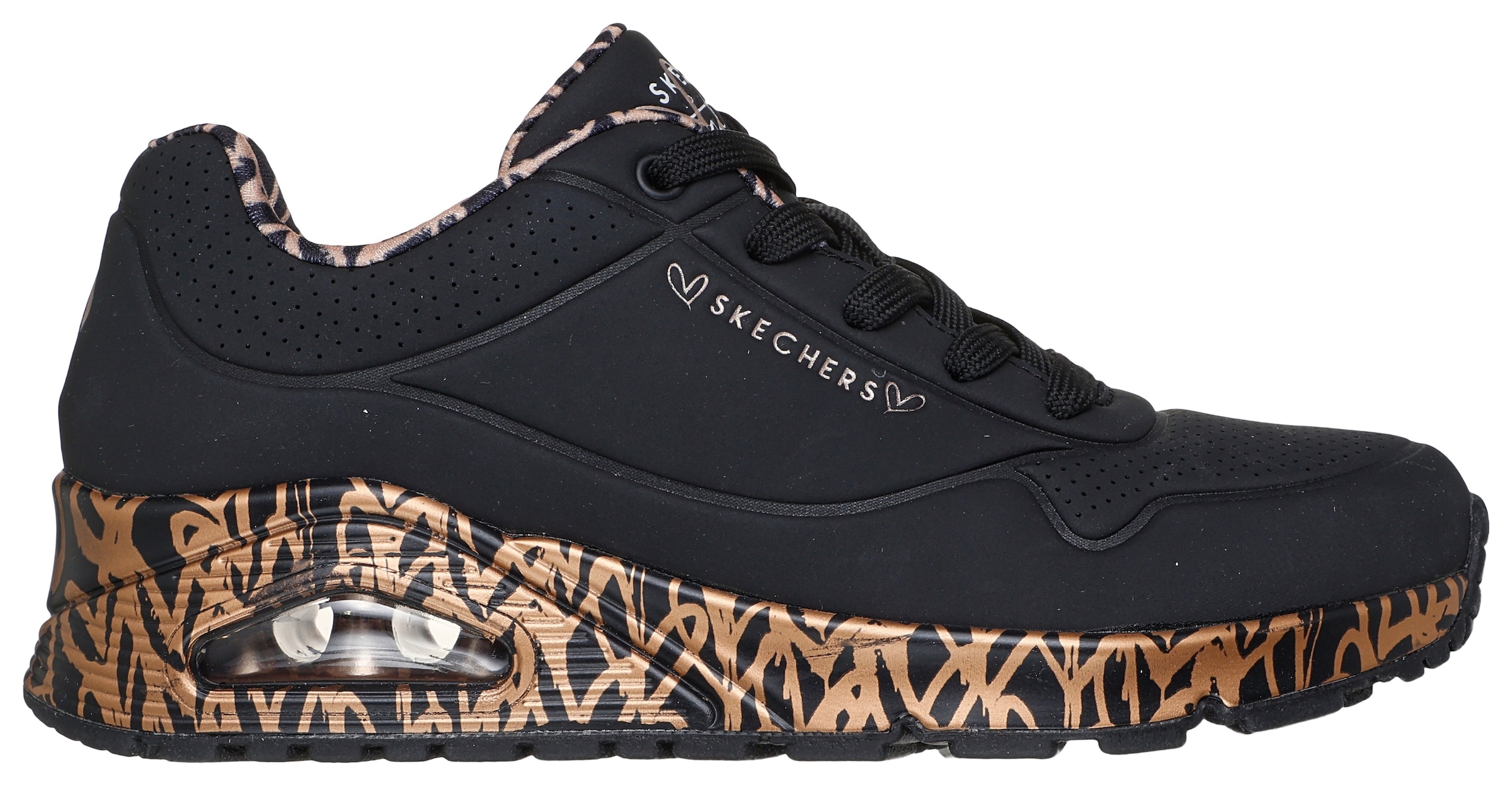 Skechers Wedgesneaker »UNO-LOVING LOVE«, Freizeitschuh, Halbschuh, Schnürschuh mit coolem Graffiti-Print