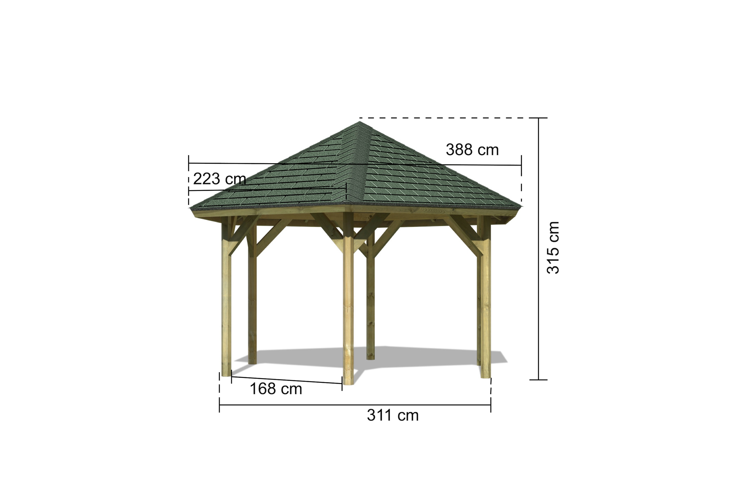 Karibu Pavillon »Oslo 2«, (Set), BxTxH: 392x451x315 cm, mit grünen Dachschindeln