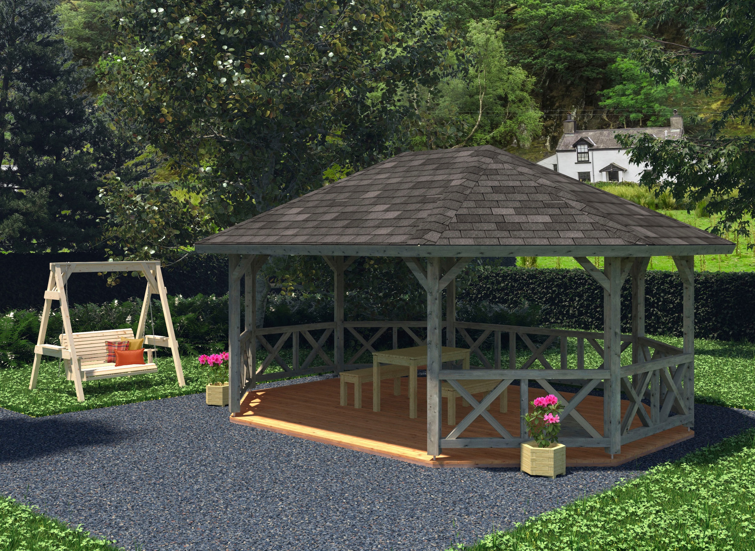 Palmako Holzpavillon »Betty«, BxT: 615x551 cm, grau