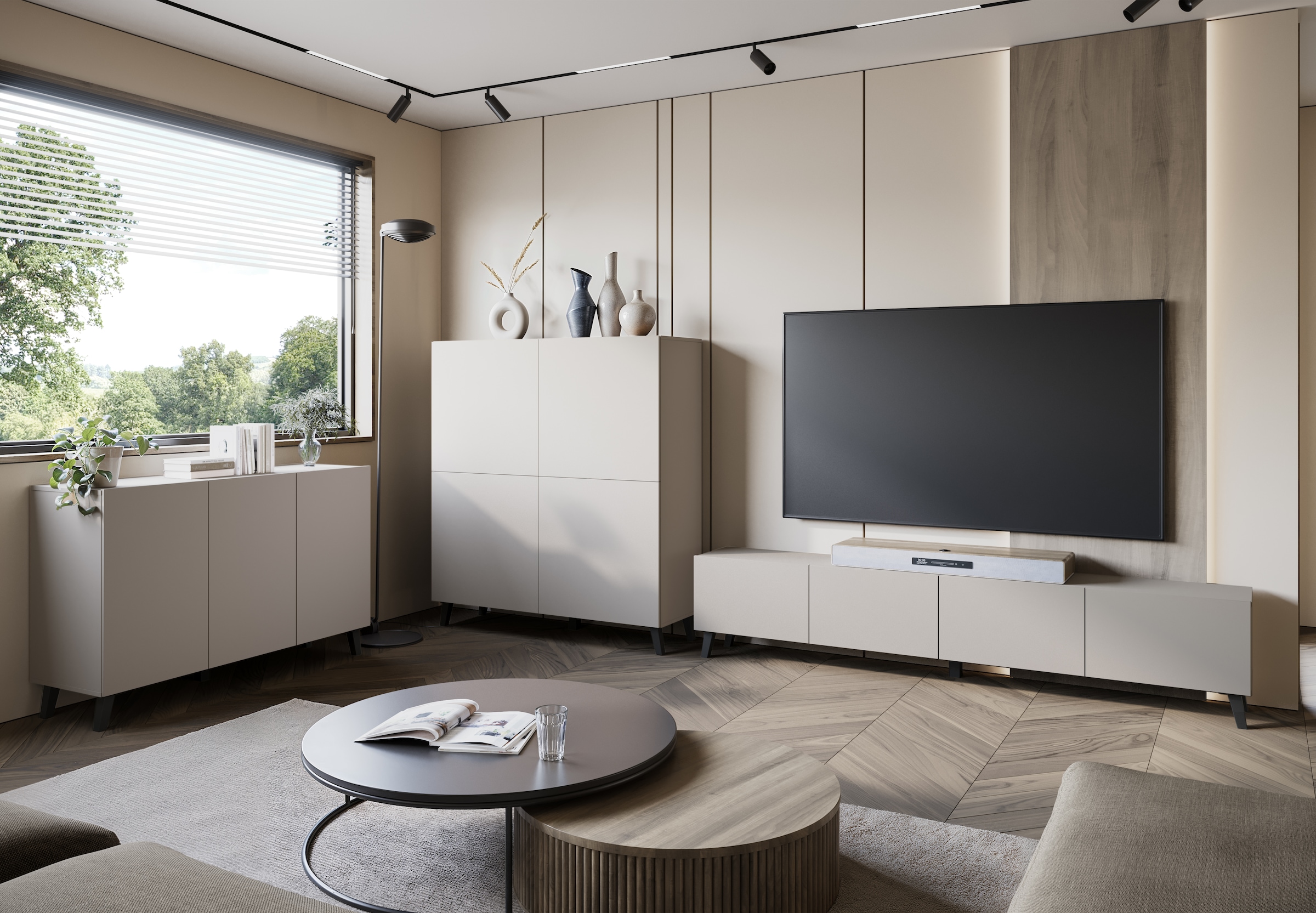 Home affaire Highboard »HIGHBOARD PHUKET II, Stilvolle, grifflose Hochkommode, Breite 120cm« Mit 4 Türen und 8 Fächern und höhenverstellbaren Einlegeböden