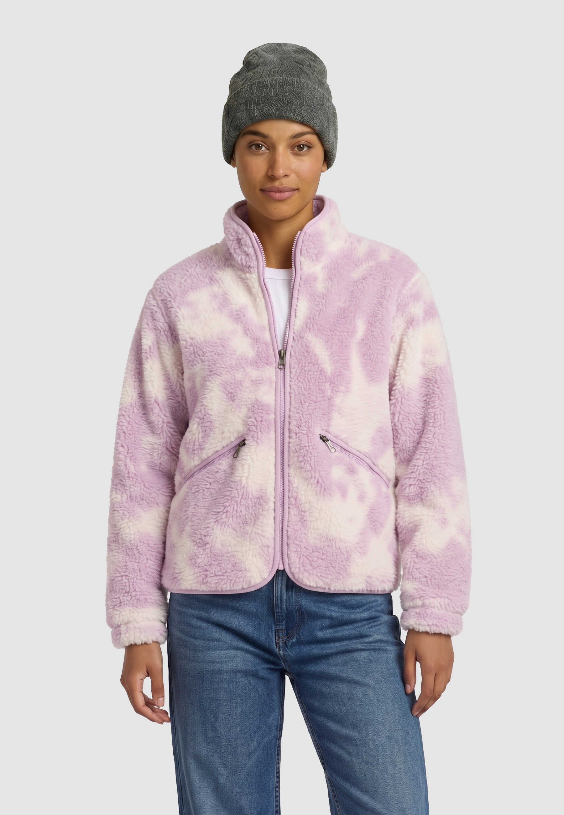URBAN CLASSICS Fleecejacke »Urban Classics Ladies Printed Sherpa Jacket« 1 Stk. tlg. ohne Kapuze