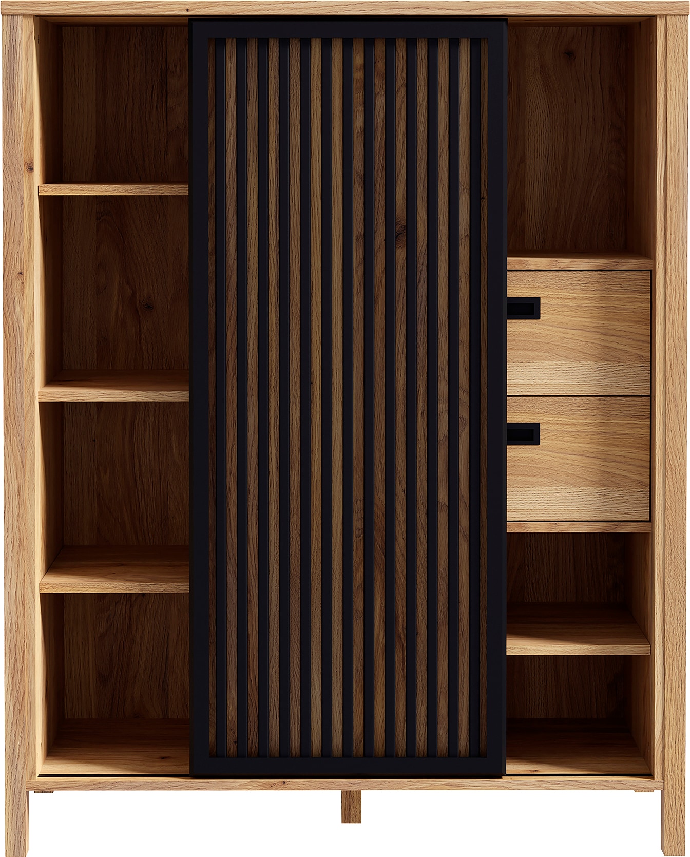 FORTE Highboard »Jytana«, Breite 103,4 cm, Schiebetüre mit Lamellenoptik, Mauvella Eiche/Schwarz