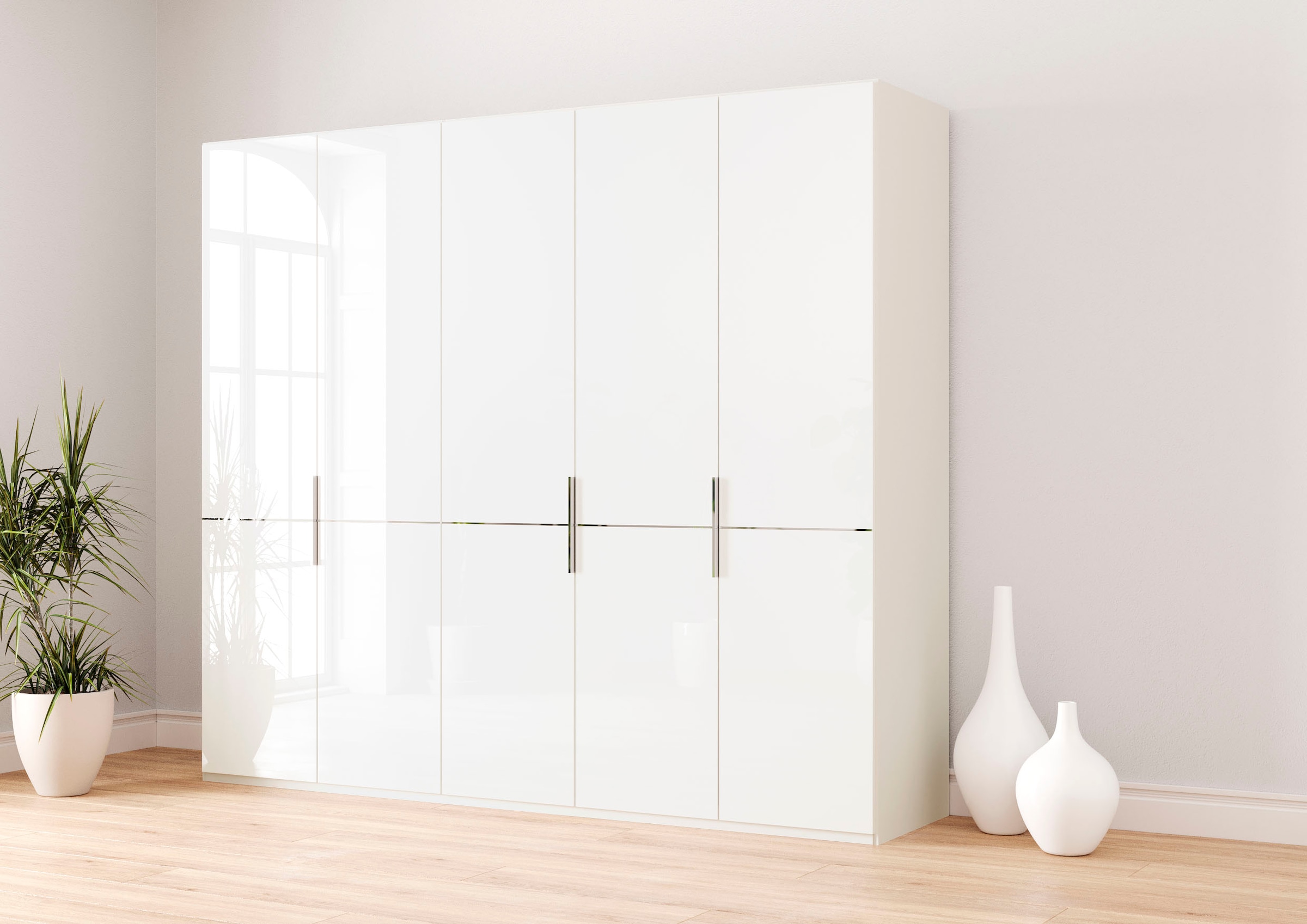 Musterring Kleiderschrank "Imola W" Einlegeböden und Kleiderstangen,mit Glastüren und Aufleistung in Chrom