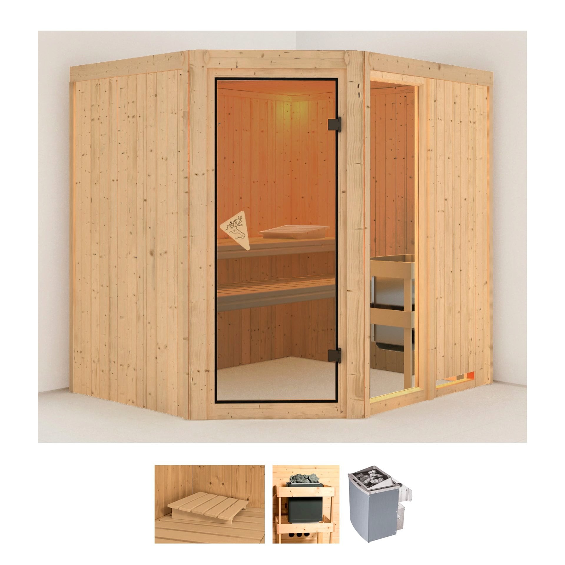 Karibu Sauna "Frigga 2" Set, Ofen 9 kW integr. Strg