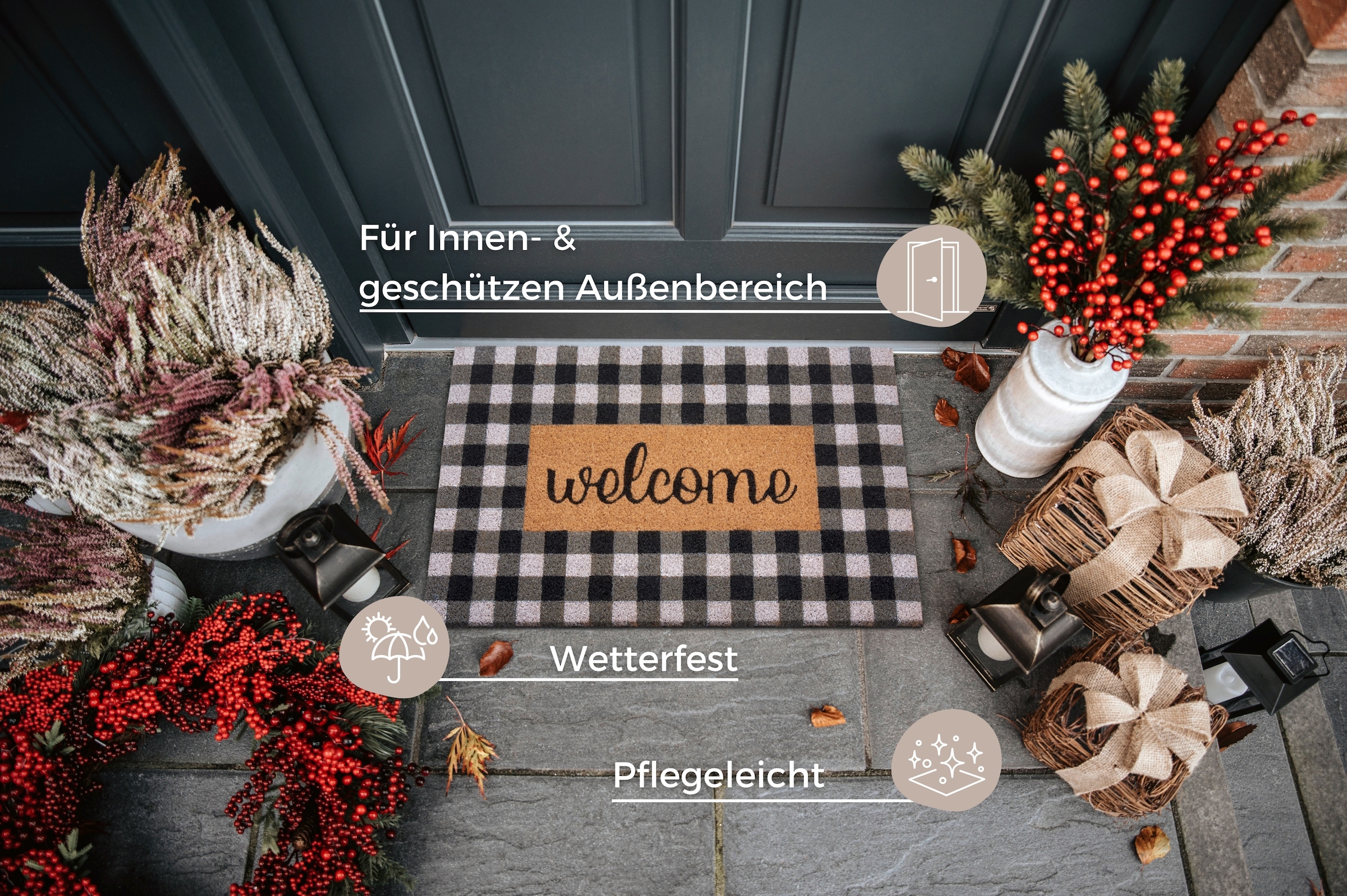 HANSE Home Fußmatte »Kokos Welcome Chessboard, Türmatte«, rechteckig, 15 mm Höhe, Kokos, Schmutzfangmatte, Outdoor, Rutschfest, Innen, Kokosmatte, Flur