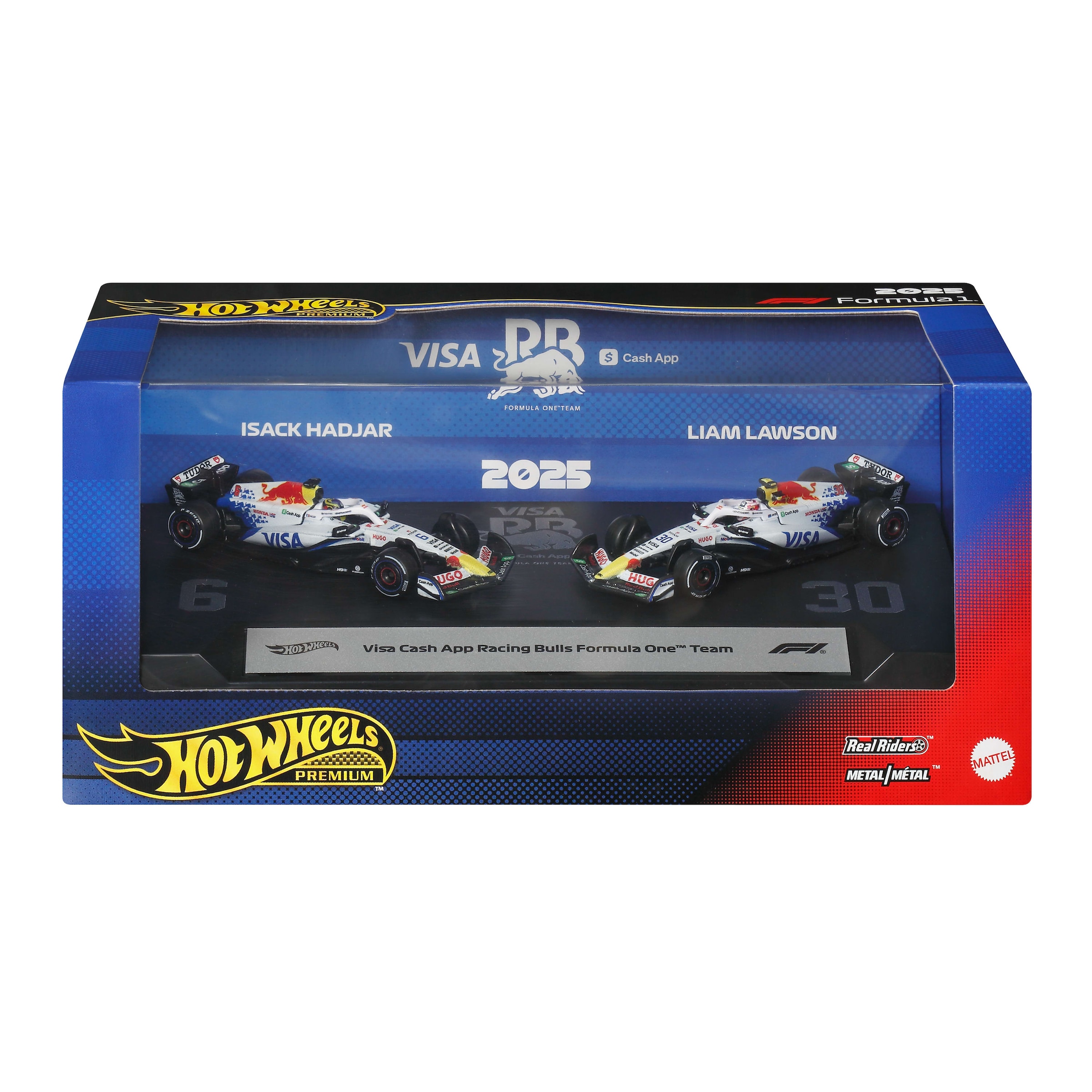 Hot Wheels Spielzeug-Rennwagen »Premium Visa Cash App Racing Bulls F1-Team, Liam Lawson + Isack Hadjar« Maßstab 1:64