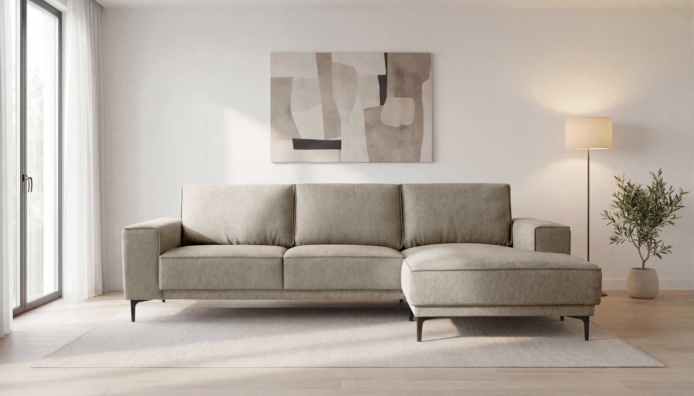 OTTO home Ecksofa "OLAND Struktur L-Form, B: 280 cm, Skandi-Design" L-Form, 280 cm, Wellenunterfederung, Skandi-Design, Metallfüße