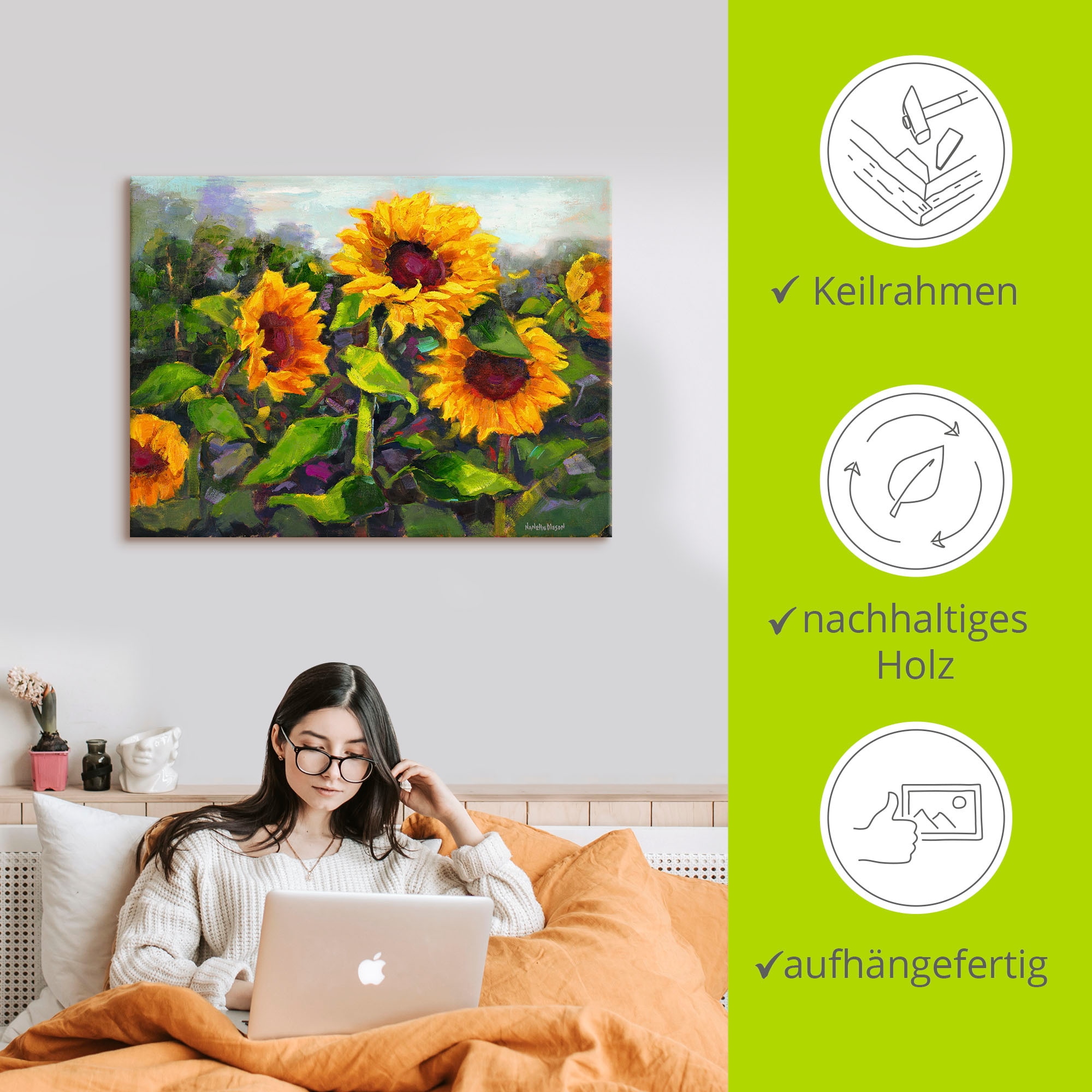 Artland Wandbild »Das Erwachen der Sonnenblumen IV«, Blumen, (1 St.), als Leinwandbild, Poster in verschied. Größen