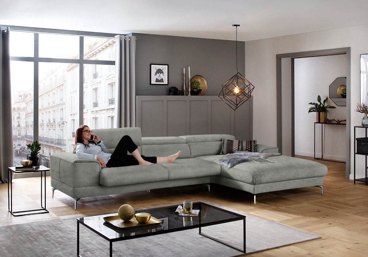 W.SCHILLIG Ecksofa »piedroo, Designsofa mit tollem Sitzkomfort, elegant und bequem, L-Form«, Kopfteilverstellung, wahlweise mit Sitztiefenverstellung, Breite 343cm