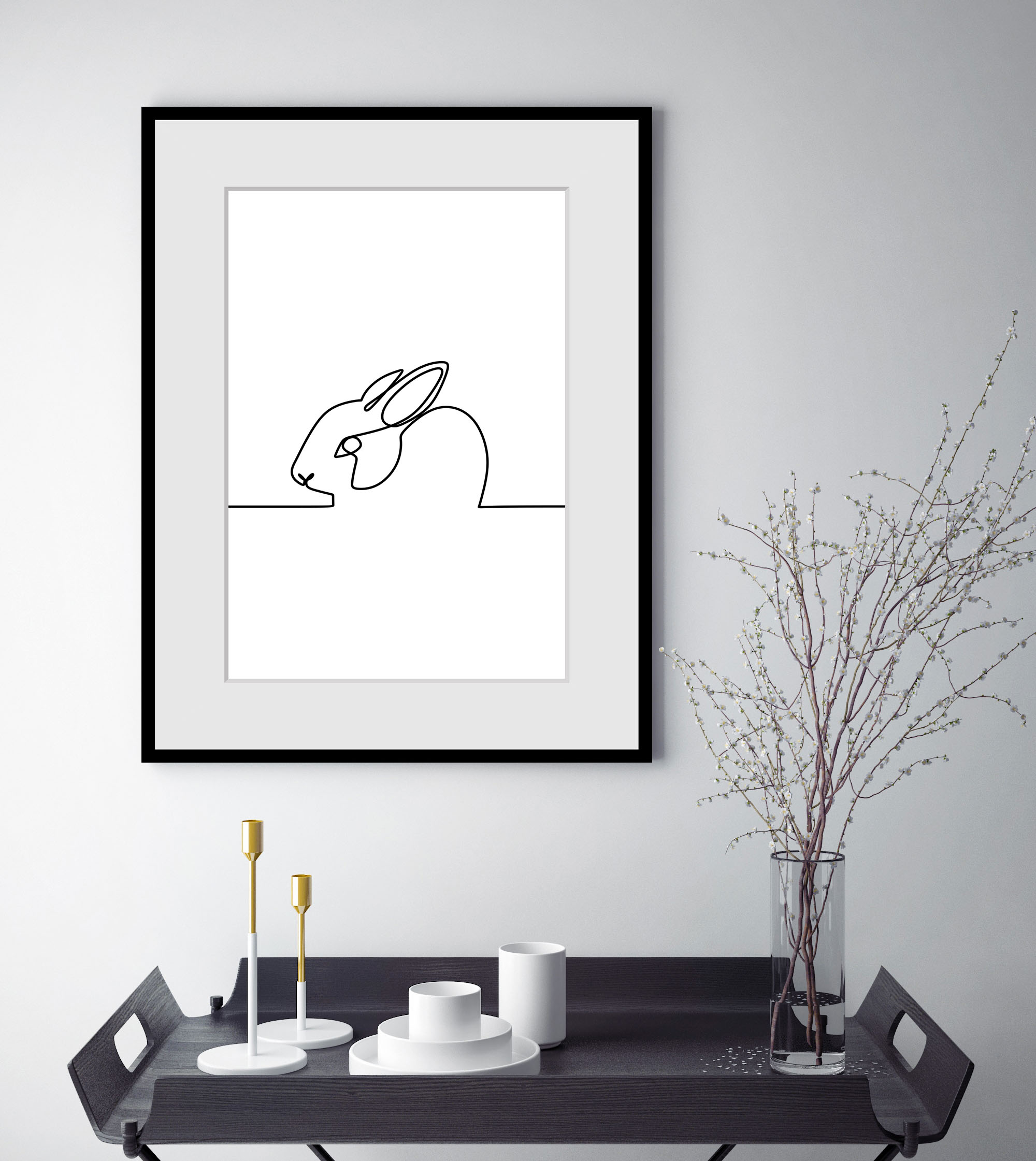 queence Bild "Alicia" Haustiere Kunst Modern Schwarz-Weiß 1 Stk. tlg. HD Premium Poster-Druck inkl. Holzrahmen