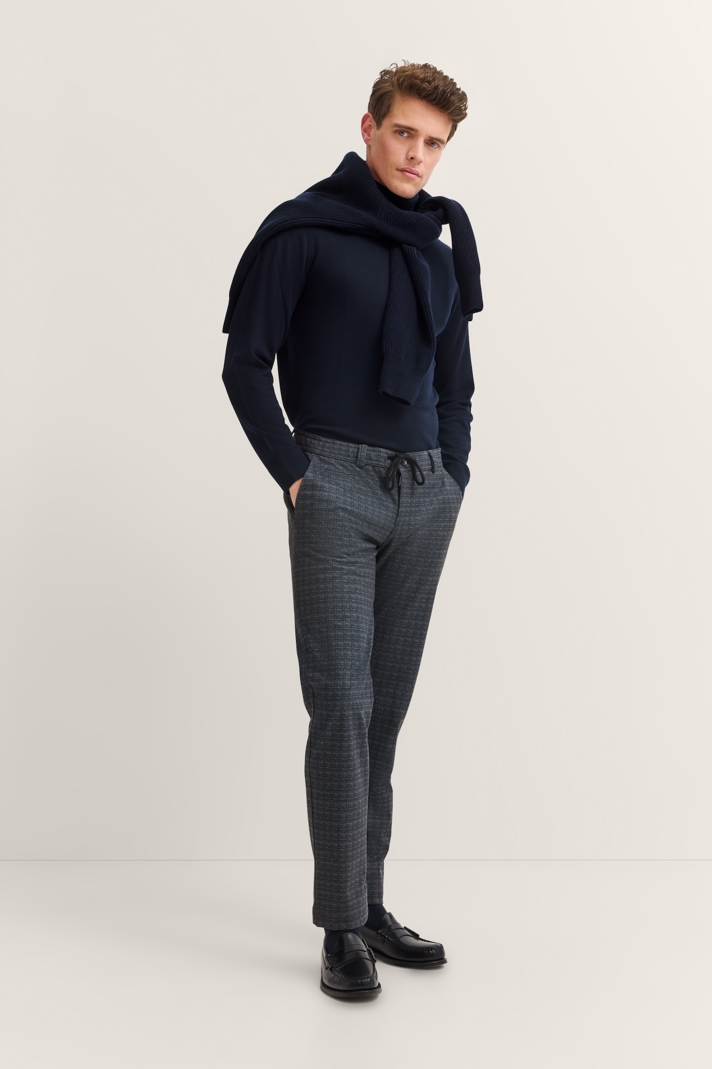 bugatti Chinohose »Slim Fit«, Glencheck mit Stretch & Kordelzug