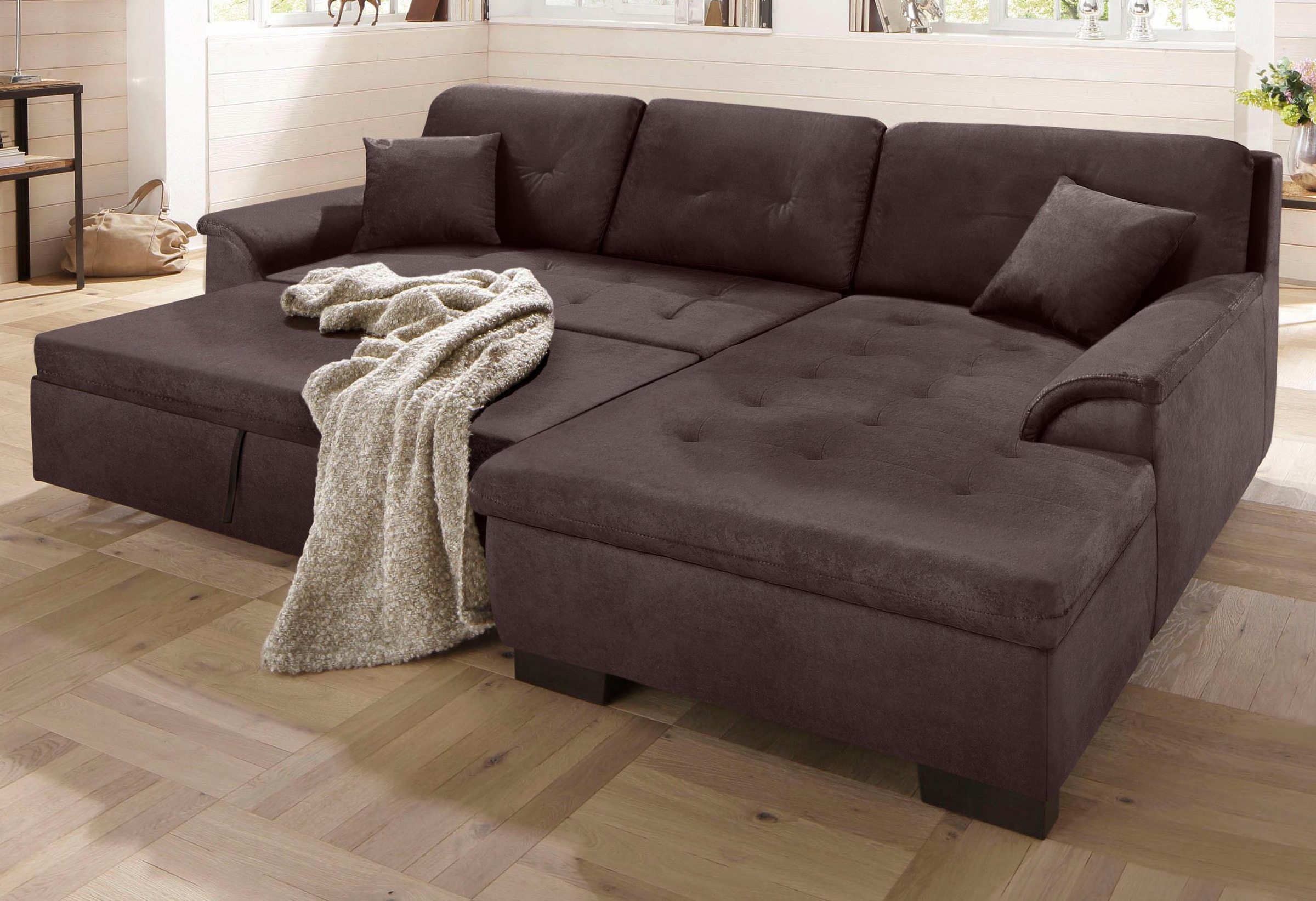 Home affaire Ecksofa "BERGEN 267x178 cm, elegantes Design" whlw. mit Bettfunktion L-Form