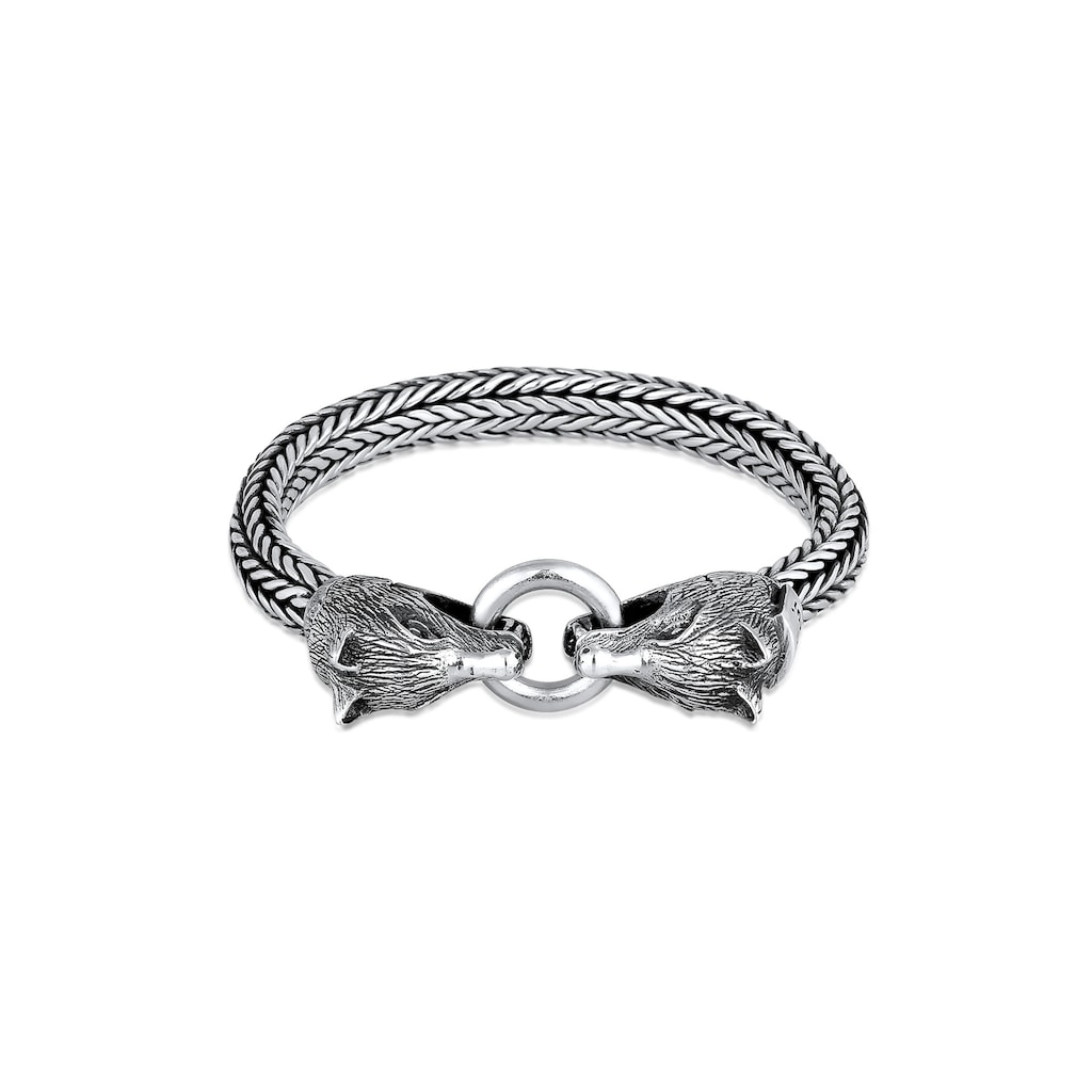 Kuzzoi Armband »Herren Wolfskopf Ringverschluss Rund 925 Silber«