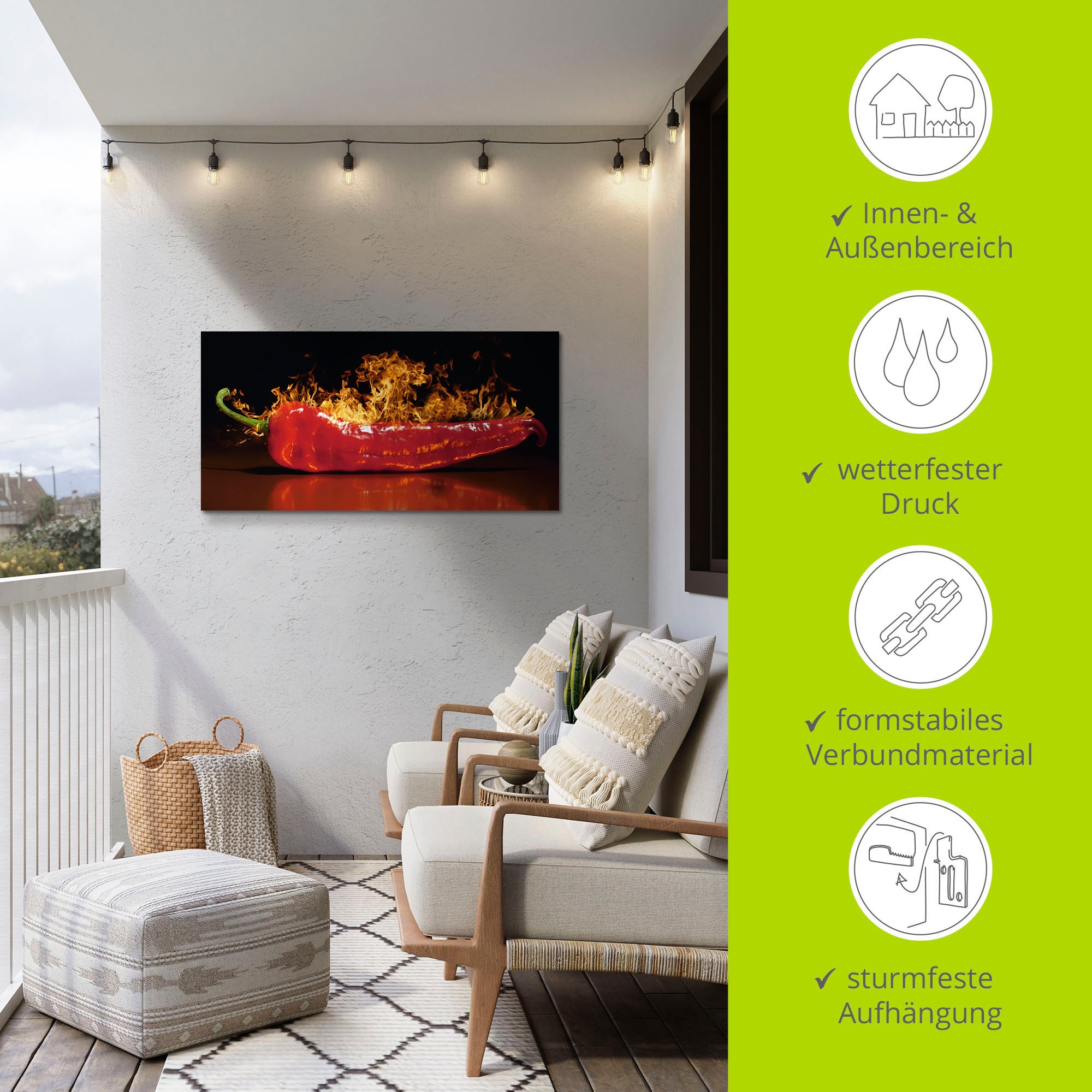 Artland Wandbild »Roter scharfer Chilipfeffer«, Lebensmittel, (1 St.), als Alubild, Outdoorbild, Leinwandbild, Poster, Wandaufkleber