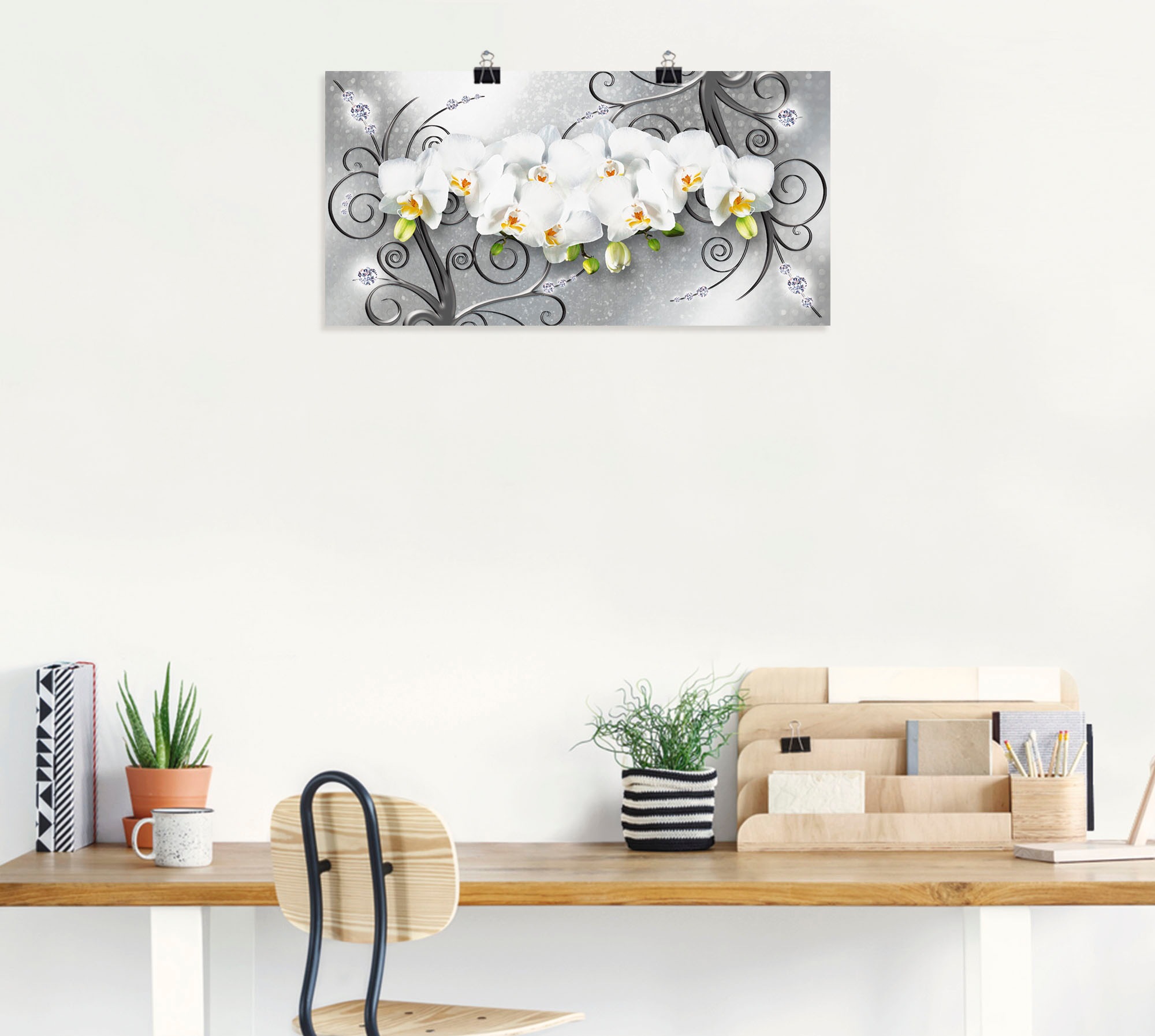 Artland Wandbild "weiße Orchideen auf Ornamenten", Blumenbilder, (1 St.), a günstig online kaufen