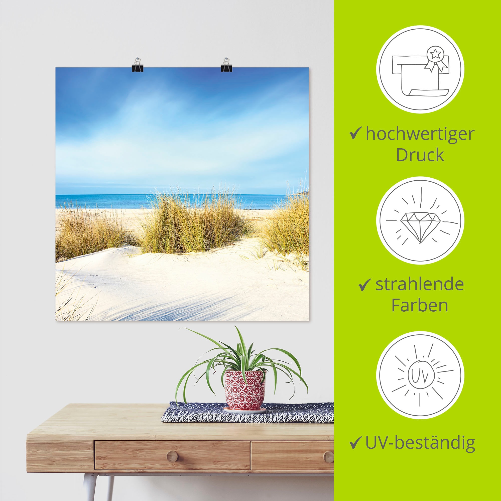 Artland Wandbild »Gras auf Sanddünen«, Strand, (1 St.), als Leinwandbild, Poster, Wandaufkleber in verschied. Größen